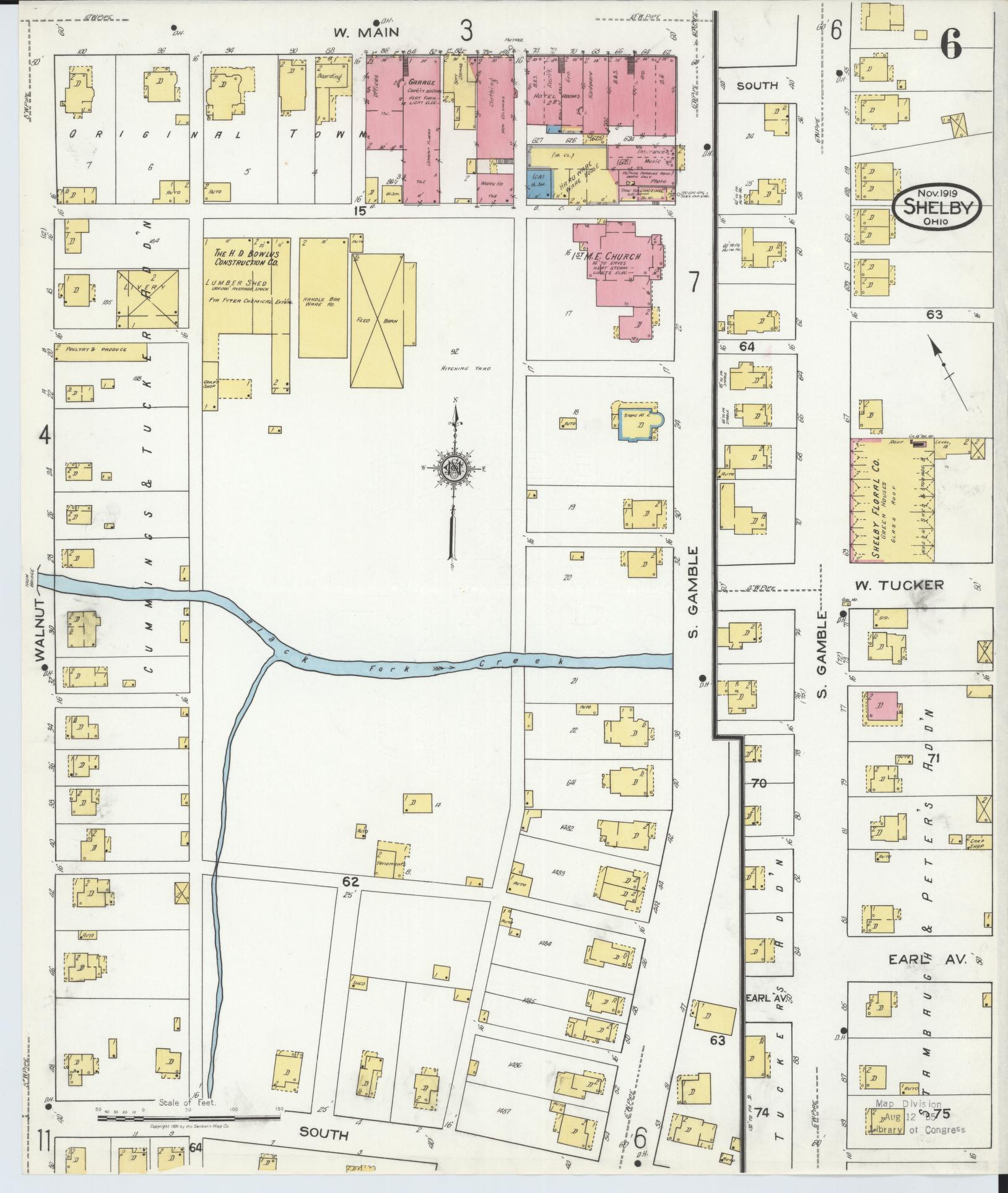 Sanborn Fire Insurance Map from Shelby, Richland County, Ohio (1919), Sheet #0006 - Complete Map Set gallery image, historic Sanborn map, vintage wall art, Ohio Ohio