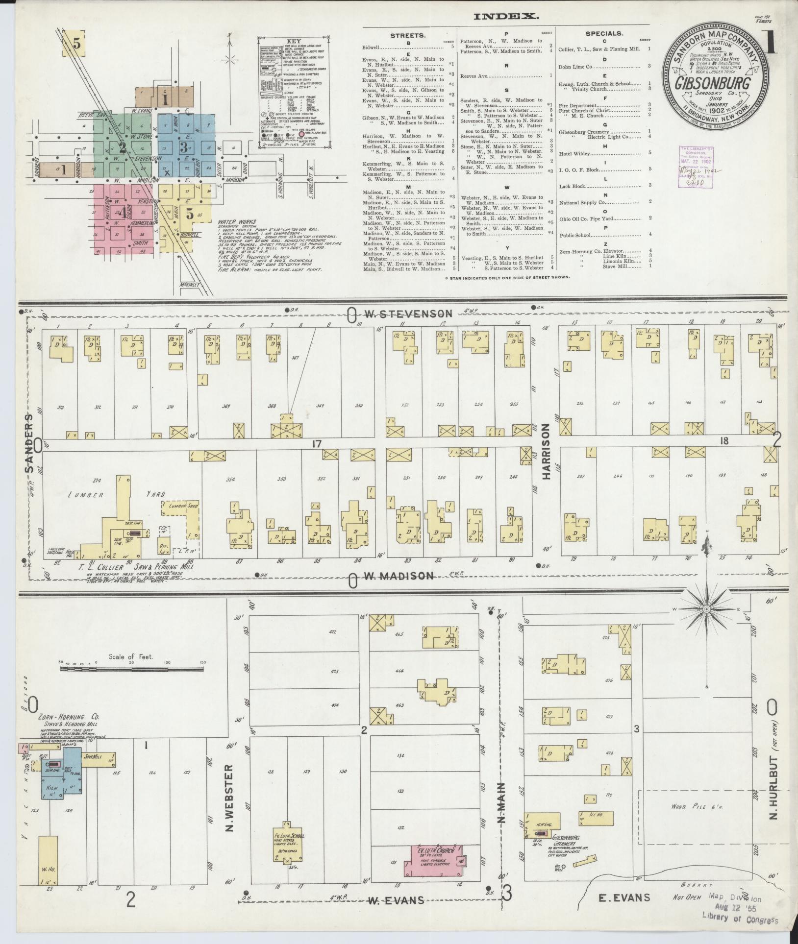 Sanborn Fire Insurance Map from Gibsonburg, Sandusky County, Ohio (1902), Sheet #0001 - Historic Sanborn Fire Insurance Map Print, vintage old map wall art, antique decor, genealogy gift, Ohio Ohio map