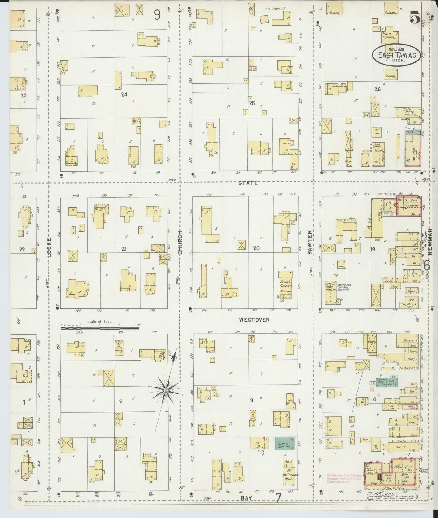 Sanborn Fire Insurance Map from East Tawas, Iosco County, Michigan (1898), Sheet #0005 - Complete Map Set gallery image, historic Sanborn map, vintage wall art, Michigan Michigan