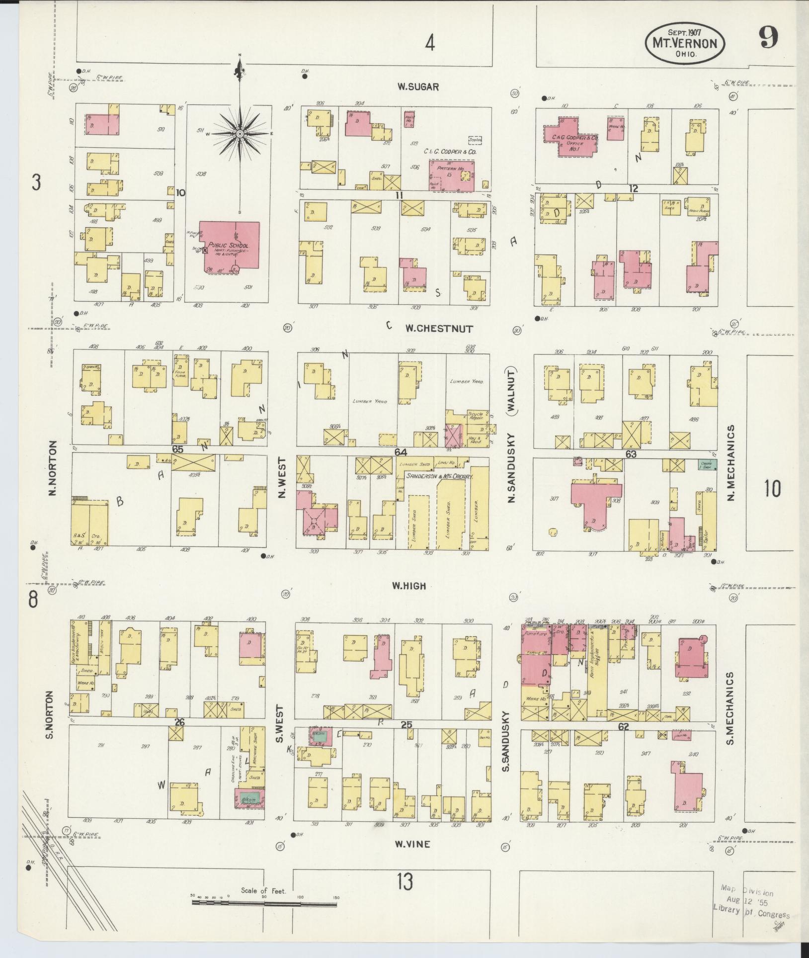 Sanborn Fire Insurance Map from Mount Vernon, Knox County, Ohio (1907), Sheet #0009 - Complete Map Set gallery image, historic Sanborn map, vintage wall art, Ohio Ohio