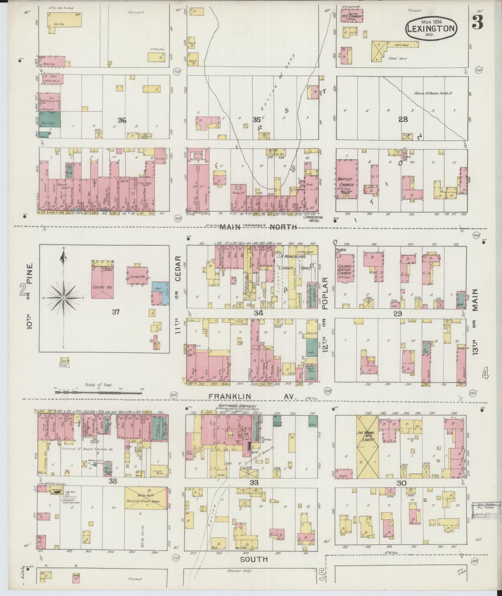 Sanborn Fire Insurance Map from Lexington, Lafayette County, Missouri (1894), Sheet #0003 - Historic Sanborn Fire Insurance Map Print, vintage old map wall art, antique decor, genealogy gift, Missouri Missouri map