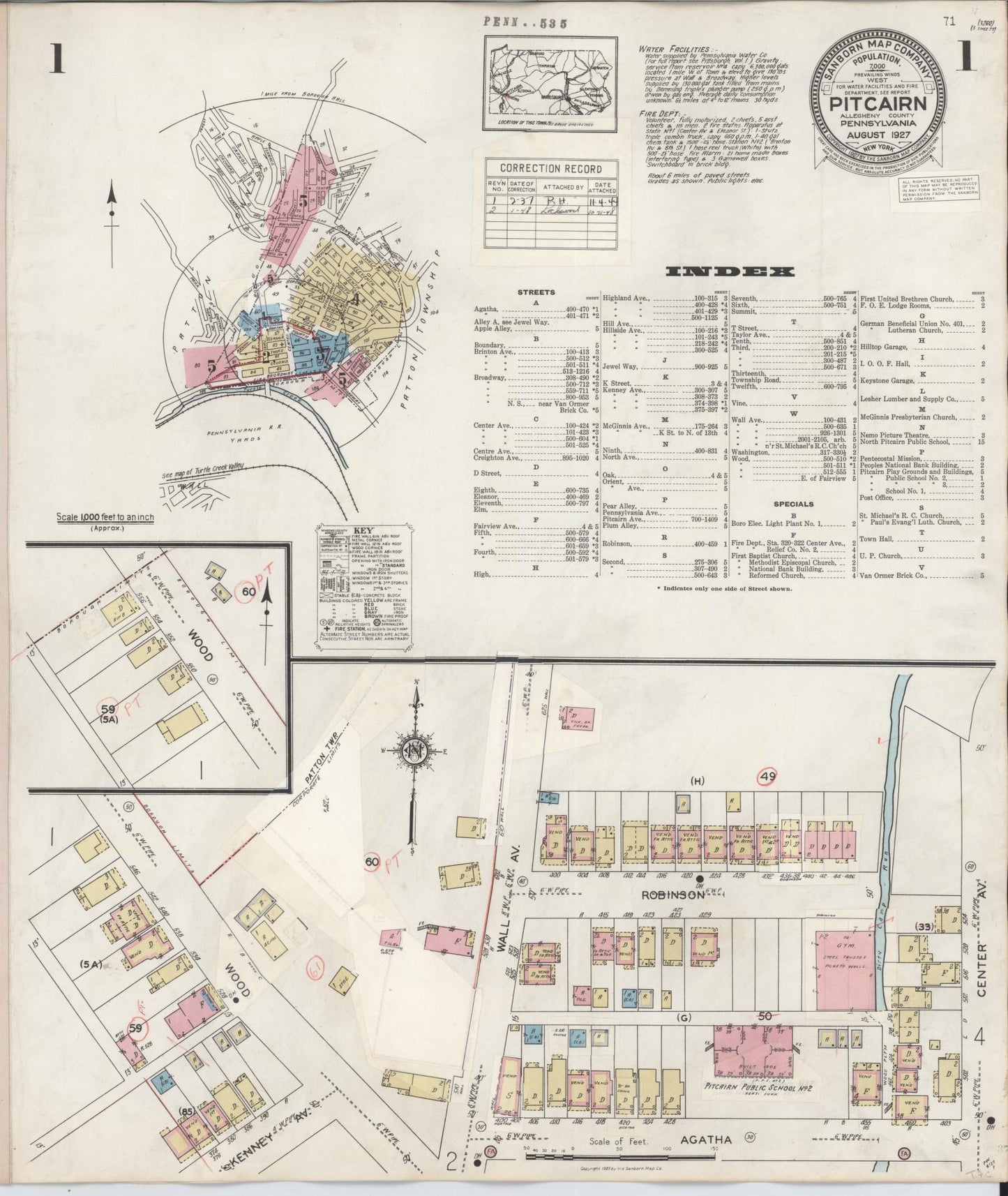 Sanborn Fire Insurance Map from Pitcairn, Allegheny County, Pennsylvania (1948), Sheet #0001 - Complete Map Set gallery image, historic Sanborn map, vintage wall art, Pennsylvania Pennsylvania