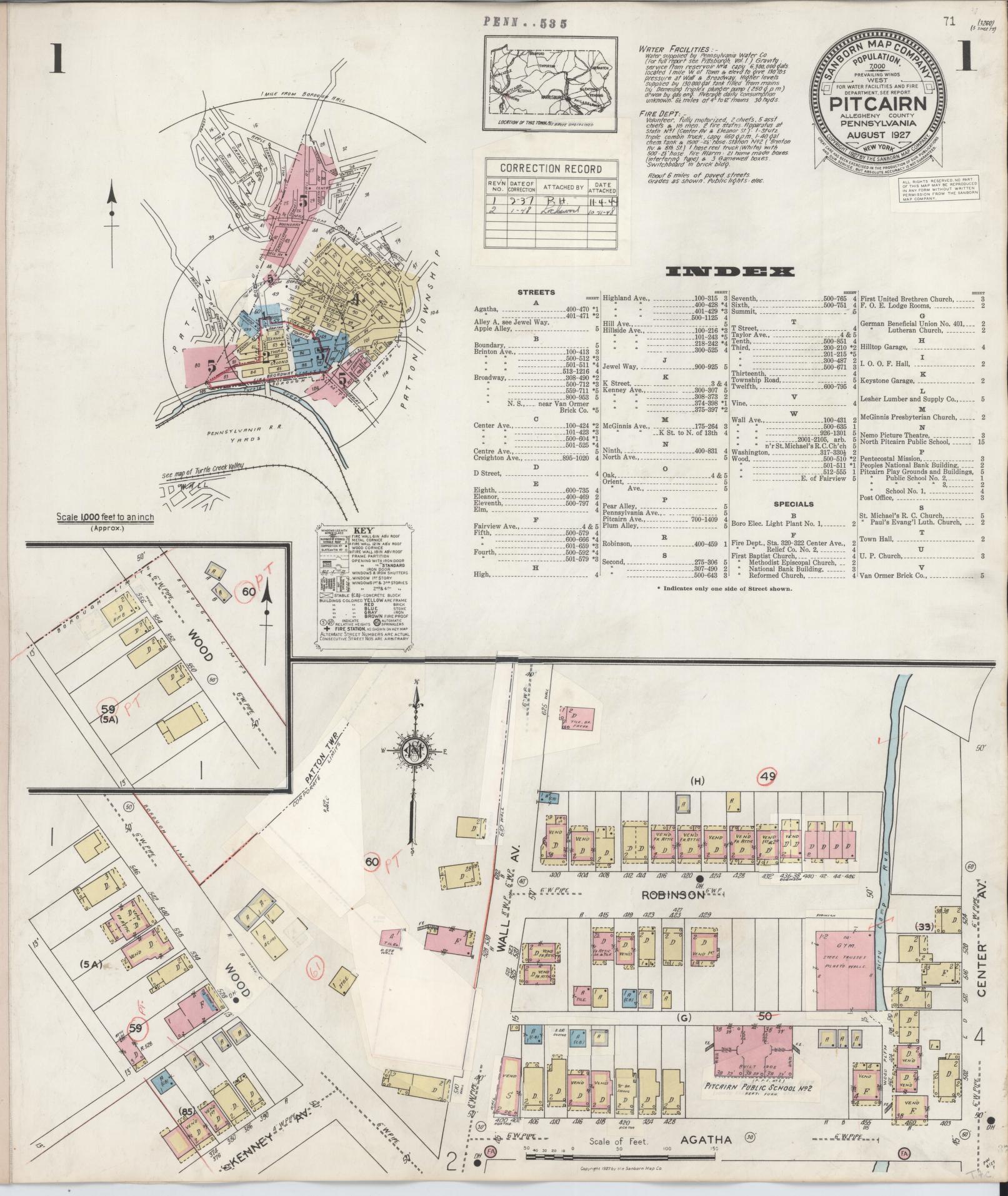 Sanborn Fire Insurance Map from Pitcairn, Allegheny County, Pennsylvania (1948), Sheet #0001 - Complete Map Set gallery image, historic Sanborn map, vintage wall art, Pennsylvania Pennsylvania