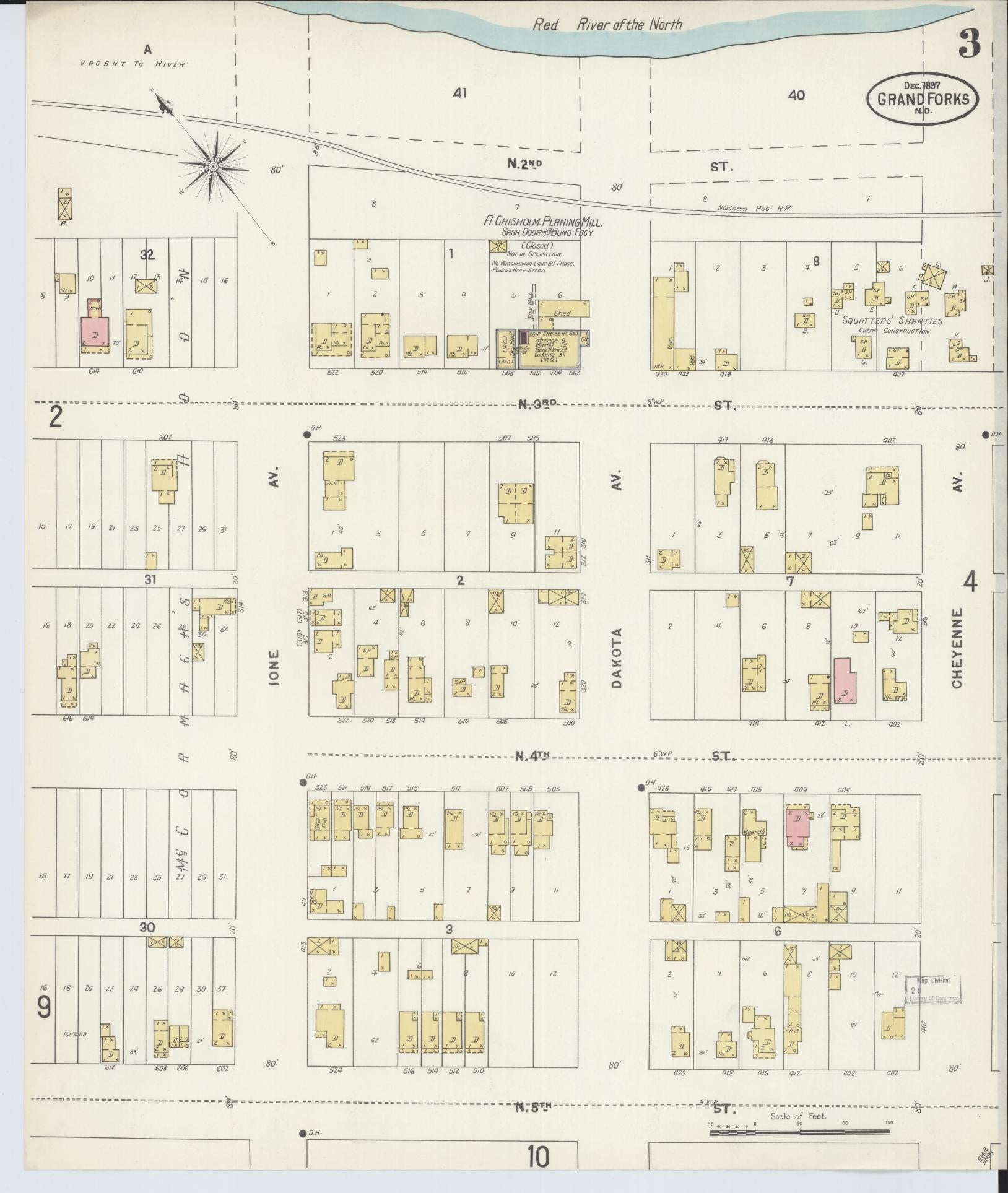 Sanborn Fire Insurance Map from Grand Forks, Grand Forks County, North Dakota (1897), Sheet #0003 - Complete Map Set gallery image, historic Sanborn map, vintage wall art, North Dakota North Dakota