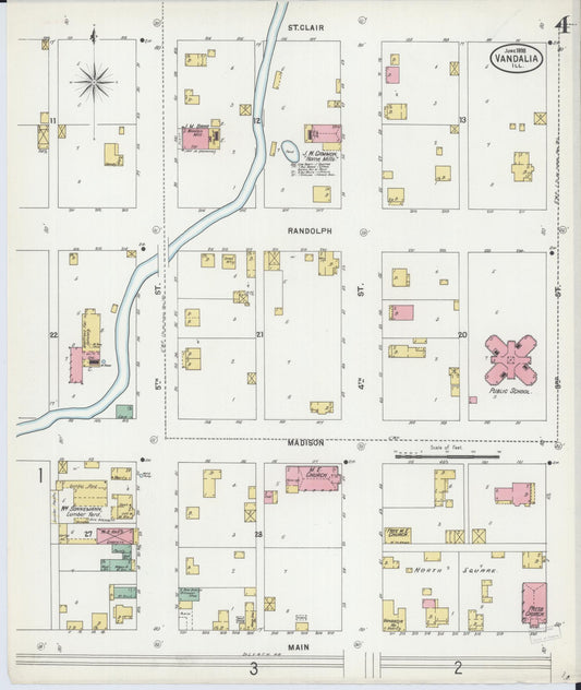 Sanborn Fire Insurance Map from Vandalia, Fayette County, Illinois (1898), Sheet #0004 - Historic Sanborn Fire Insurance Map Print, vintage old map wall art, antique decor, genealogy gift, Illinois Illinois map