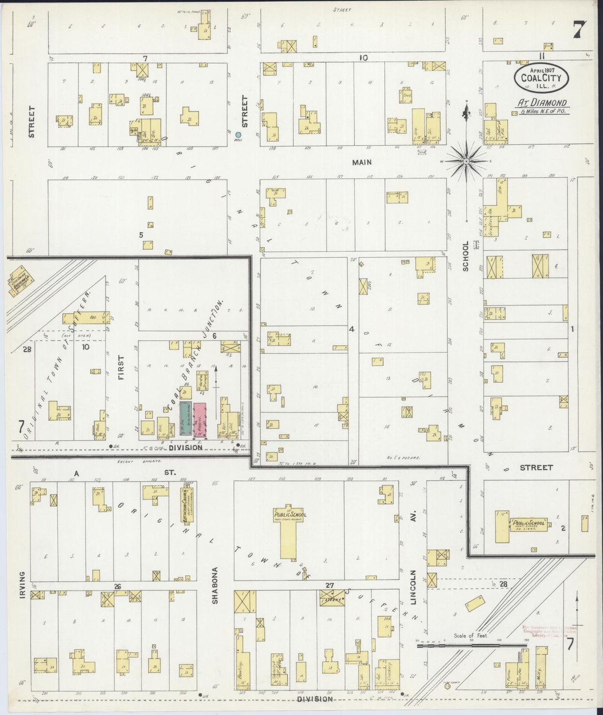 Sanborn Fire Insurance Map from Coal City, Grundy County, Illinois (1907), Sheet #0007 - Complete Map Set gallery image, historic Sanborn map, vintage wall art, Illinois Illinois