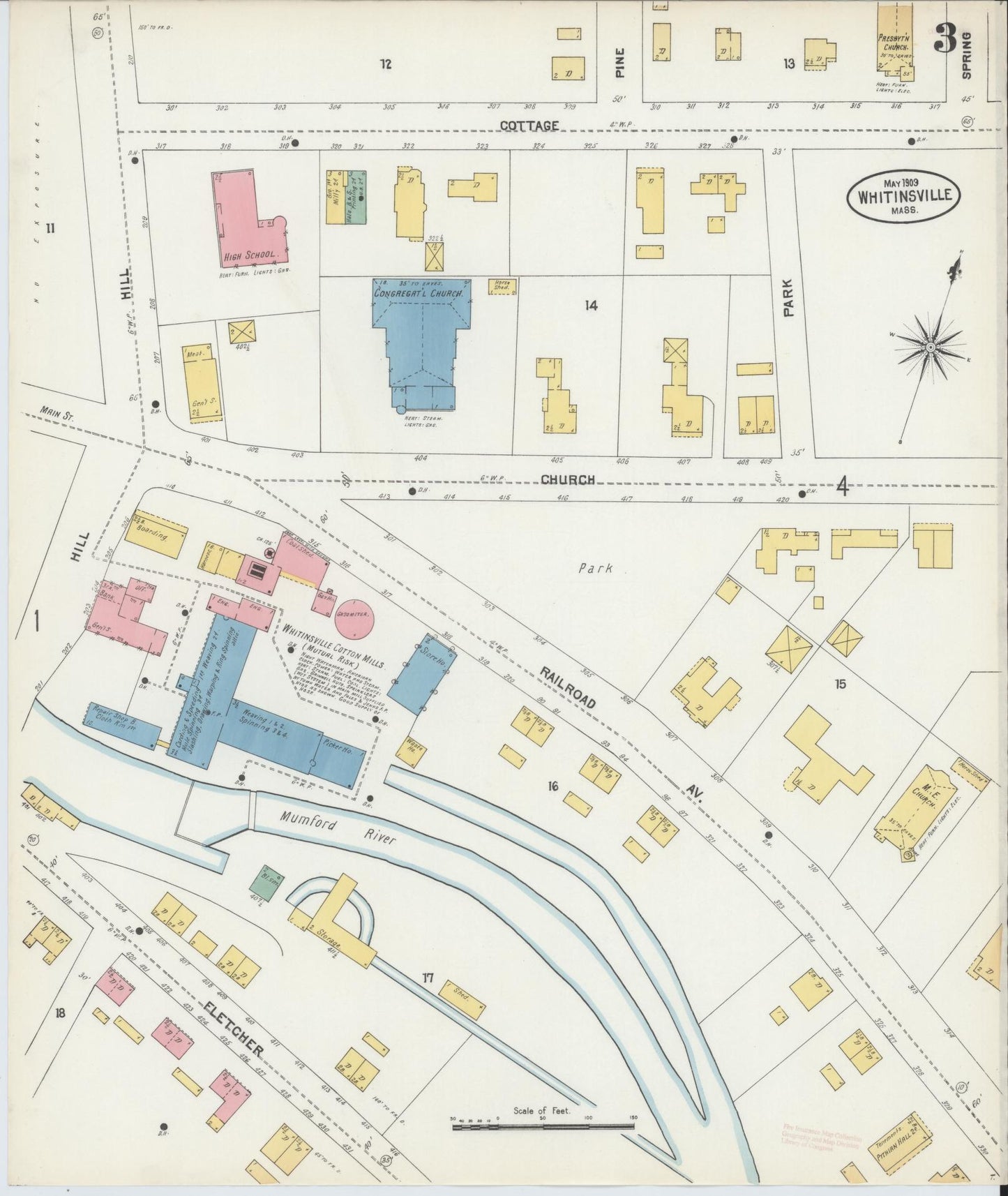 Sanborn Fire Insurance Map from Whitinsville, Worcester County, Massachusetts (1903), Sheet #0003 - Complete Map Set gallery image, historic Sanborn map, vintage wall art, Massachusetts Massachusetts