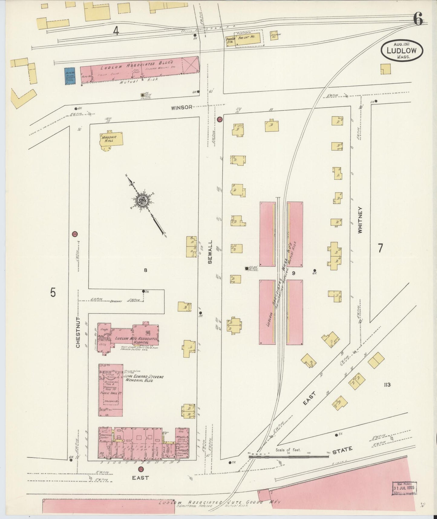 Sanborn Fire Insurance Map from Ludlow, Hampden County, Massachusetts (1911), Sheet #0006 - Historic Sanborn Fire Insurance Map Print, vintage old map wall art, antique decor, genealogy gift, Massachusetts Massachusetts map