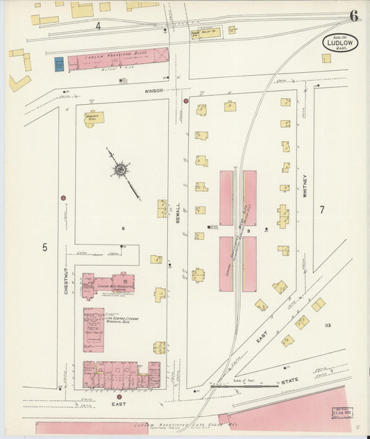 Sanborn Fire Insurance Map from Ludlow, Hampden County, Massachusetts (1911), Sheet #0006 - Historic Sanborn Fire Insurance Map Print, vintage old map wall art, antique decor, genealogy gift, Massachusetts Massachusetts map