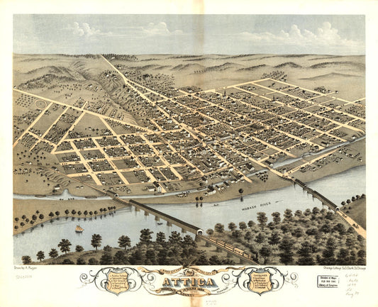 Bird's eye view of the city of Attica, Fountain County, Indiana 1869. (1869) – Historic Bird’s-Eye View Panorama Print