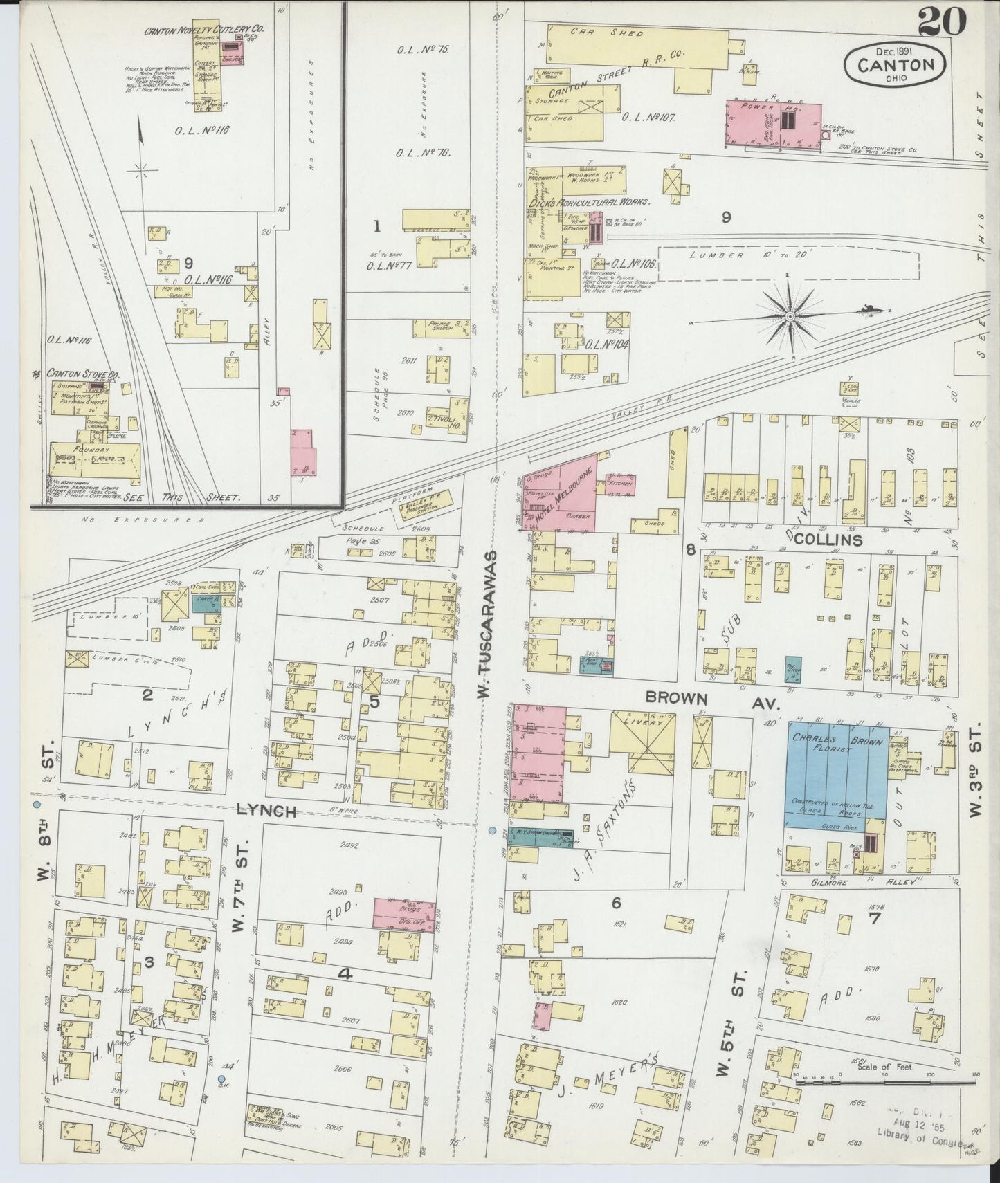 Sanborn Fire Insurance Map from Canton, Stark County, Ohio (1891), Sheet #0020 - Historic Sanborn Fire Insurance Map Print, vintage old map wall art, antique decor, genealogy gift, Ohio Ohio map