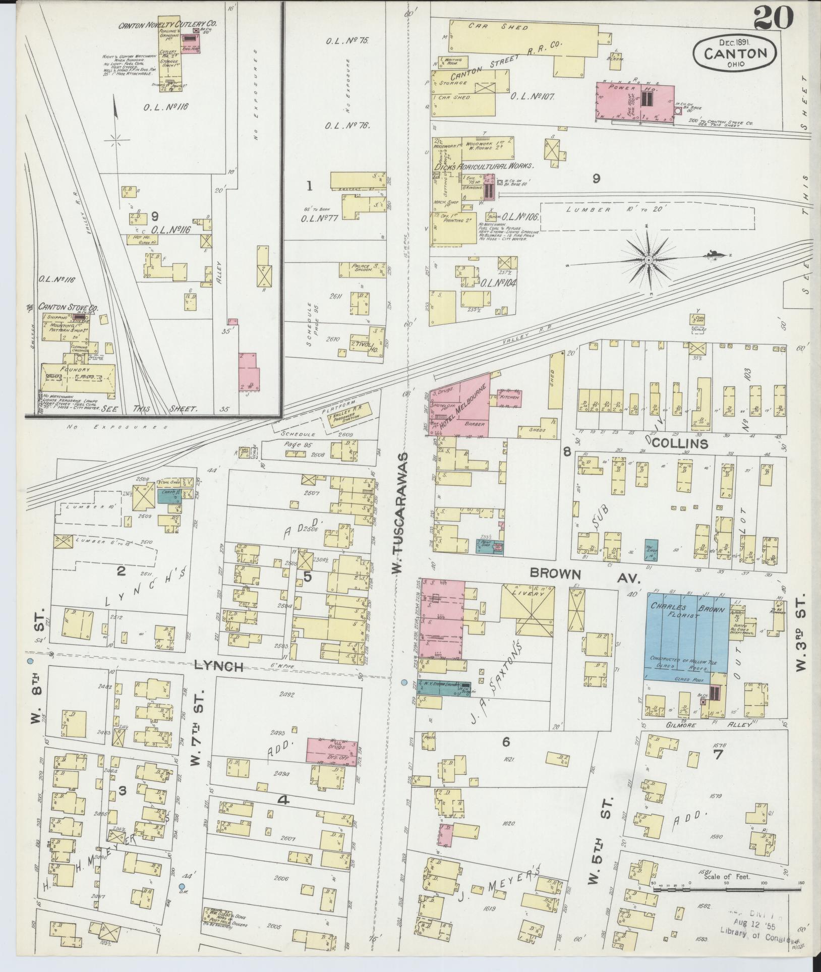 Sanborn Fire Insurance Map from Canton, Stark County, Ohio (1891), Sheet #0020 - Historic Sanborn Fire Insurance Map Print, vintage old map wall art, antique decor, genealogy gift, Ohio Ohio map