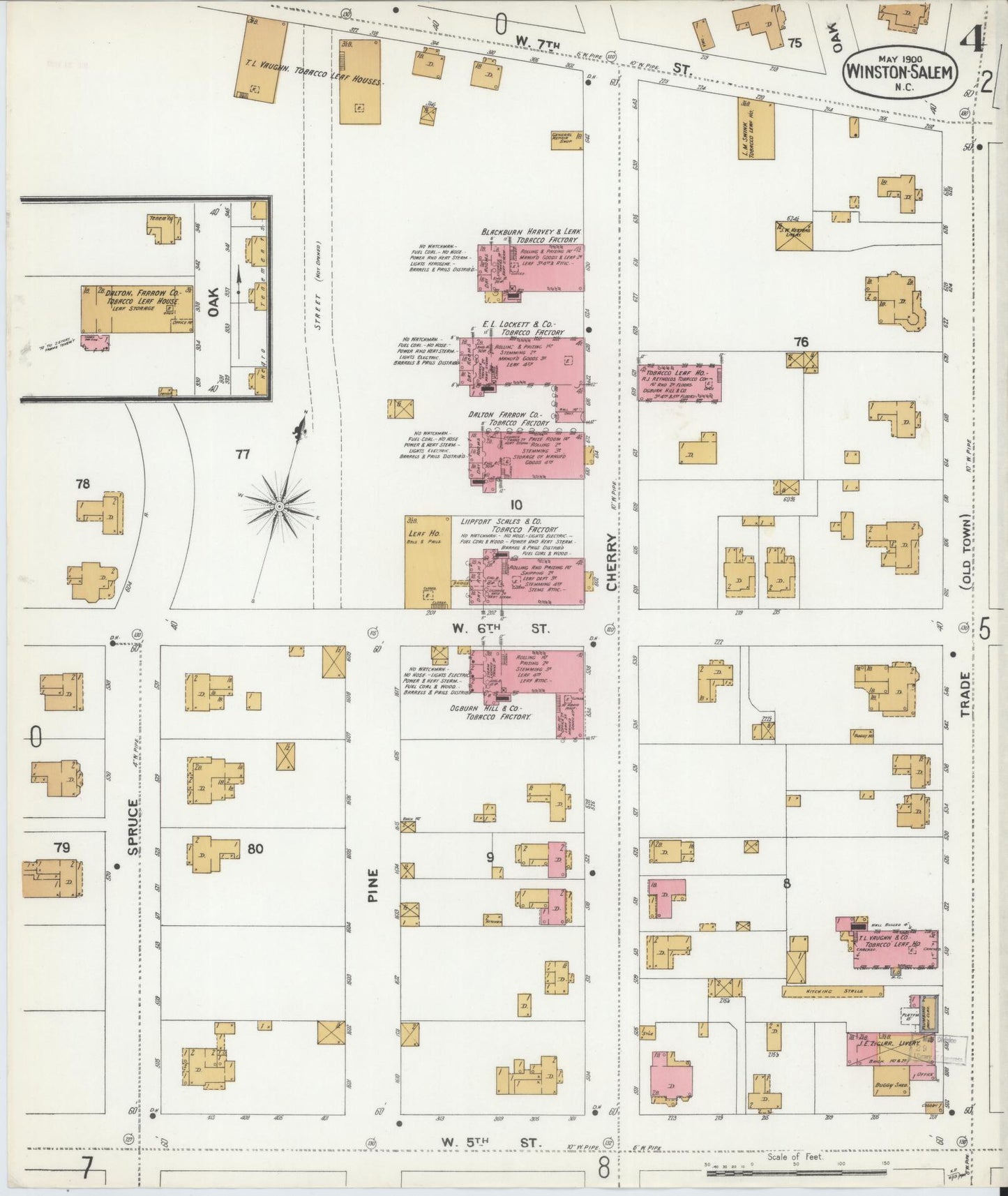 Sanborn Fire Insurance Map from Winston-Salem, Forsyth County, North Carolina (1900), Sheet #0004 - Complete Map Set gallery image, historic Sanborn map, vintage wall art, North Carolina North Carolina