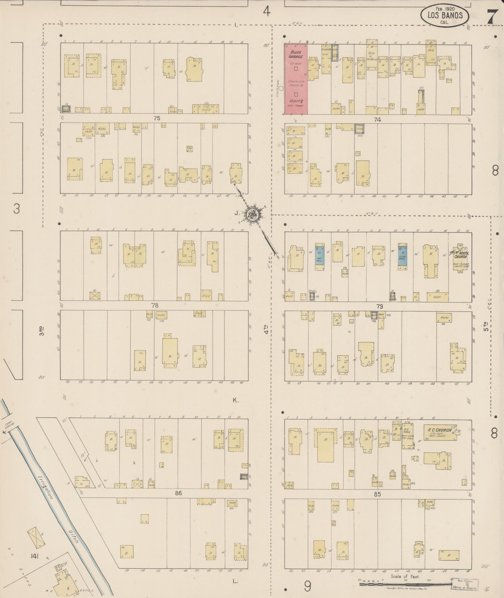 Sanborn Fire Insurance Map from Los Banos, Merced County, California (1920), Sheet #0007 - Historic Sanborn Fire Insurance Map Print, vintage old map wall art, antique decor, genealogy gift, California California map