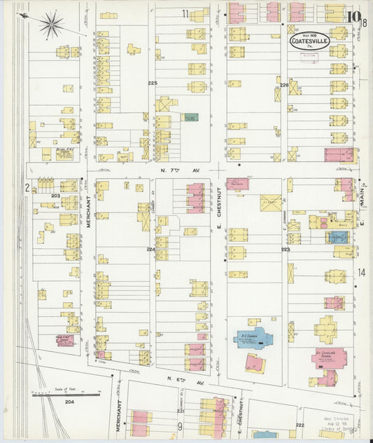 Sanborn Fire Insurance Map from Coatesville, Chester County, Pennsylvania (1909), Sheet #0010 - Historic Sanborn Fire Insurance Map Print, vintage old map wall art, antique decor, genealogy gift, Pennsylvania Pennsylvania map