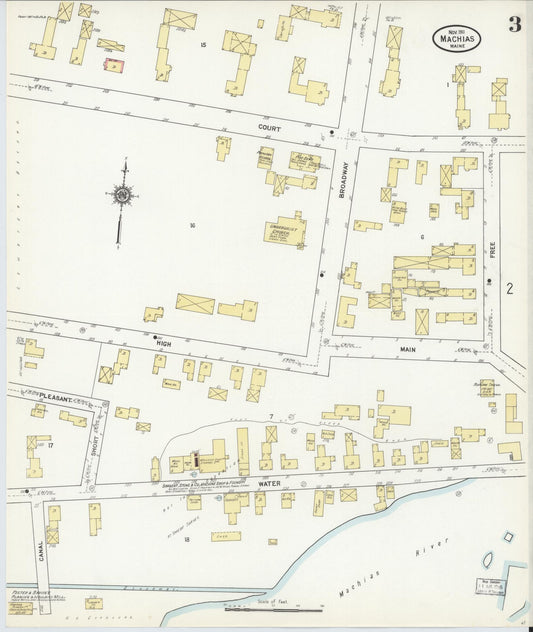 Sanborn Fire Insurance Map from Machias, Washington County, Maine (1911), Sheet #0003 - Historic Sanborn Fire Insurance Map Print, vintage old map wall art, antique decor, genealogy gift, Maine Maine map