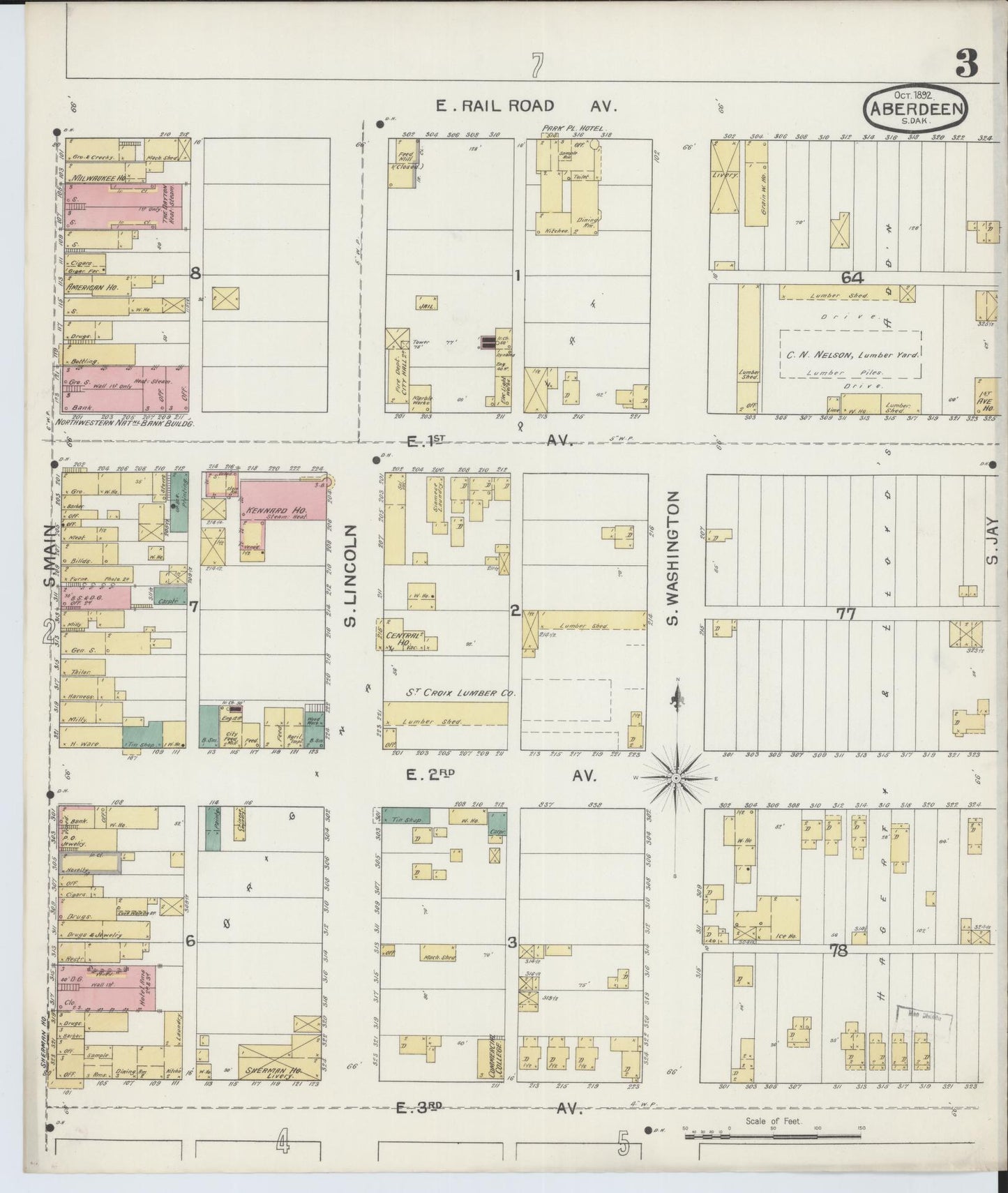 Sanborn Fire Insurance Map from Aberdeen, Brown County, South Dakota (1892), Sheet #0003 - Complete Map Set gallery image, historic Sanborn map, vintage wall art, South Dakota South Dakota