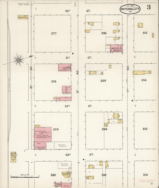Sanborn Fire Insurance Map from National City, San Diego County, California (1893), Sheet #0003 - Historic Sanborn Fire Insurance Map Print, vintage old map wall art, antique decor, genealogy gift, California California map
