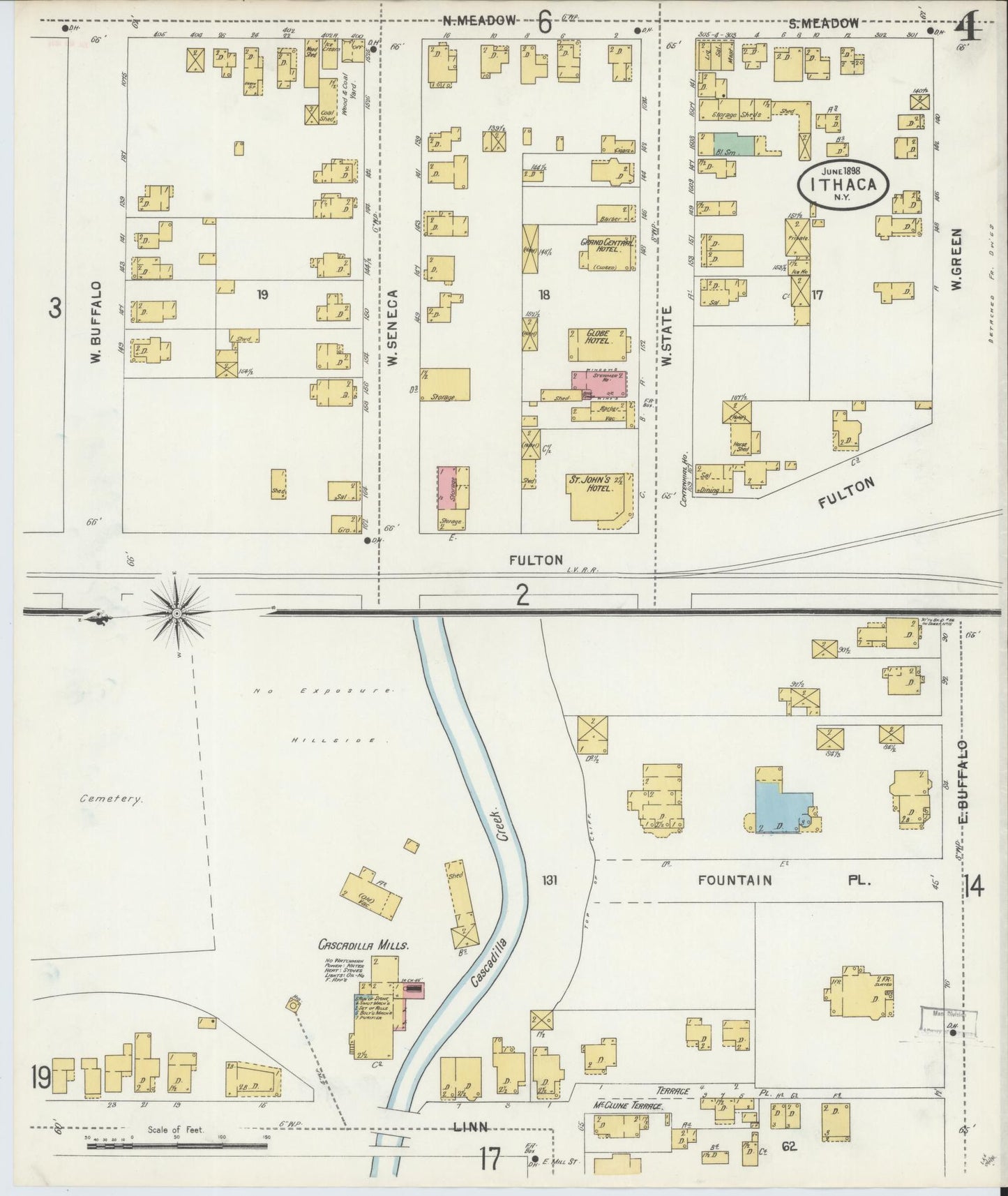 Sanborn Fire Insurance Map from Ithaca, Tompkins County, New York (1898), Sheet #0004 - Complete Map Set gallery image, historic Sanborn map, vintage wall art, New York New York