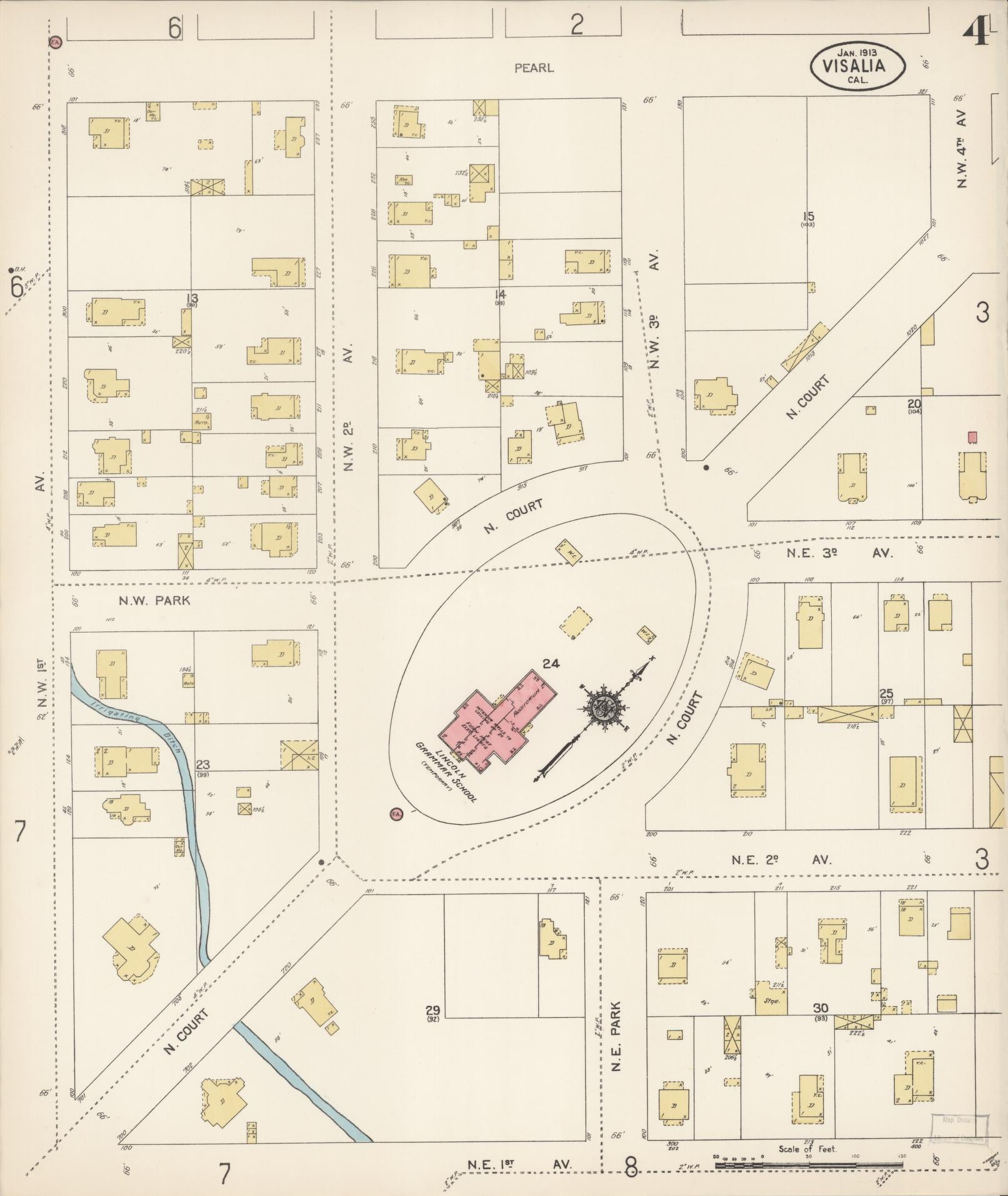 Sanborn Fire Insurance Map from Visalia, Tulare County, California (1913), Sheet #0004 - Complete Map Set gallery image, historic Sanborn map, vintage wall art, California California