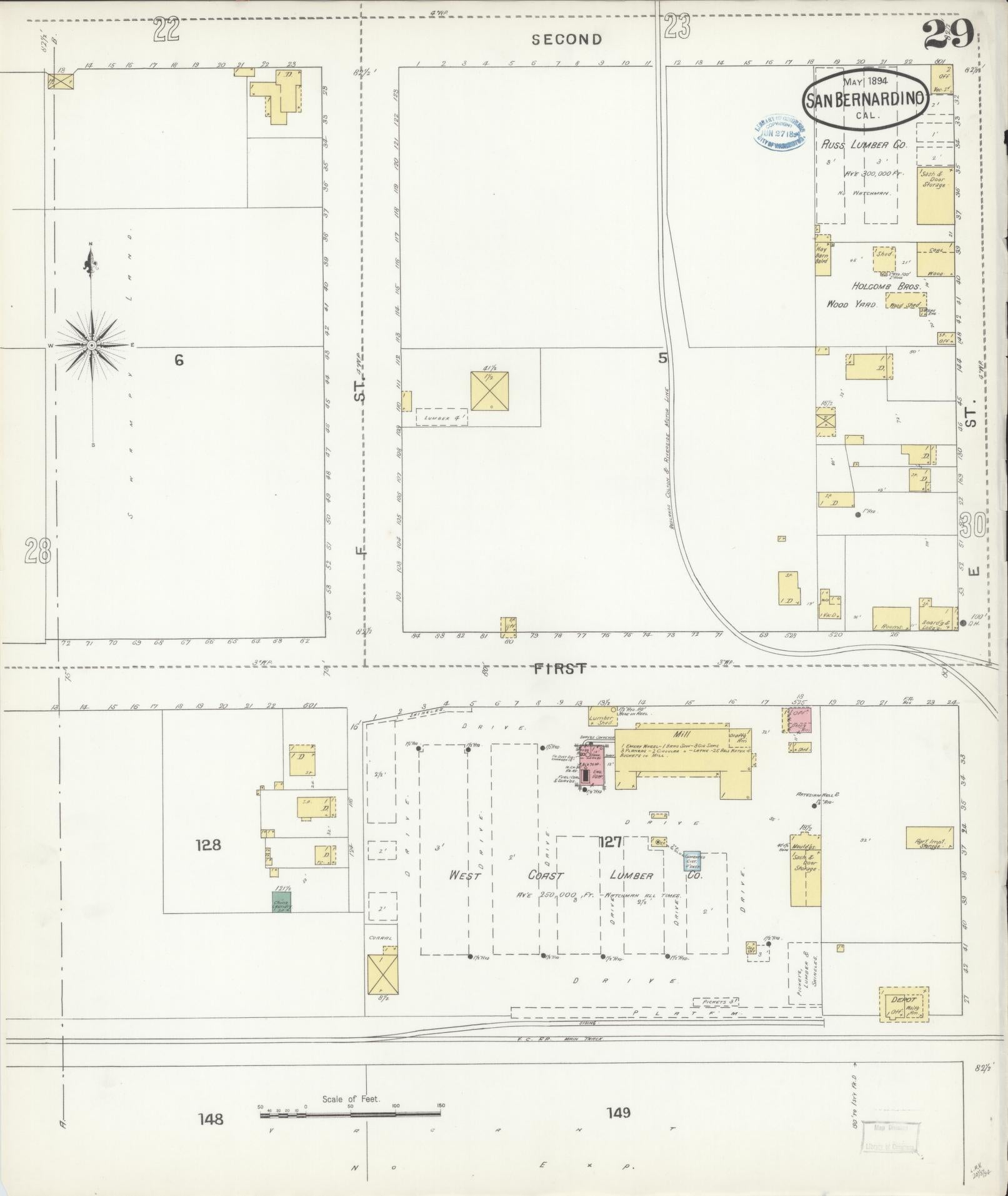Sanborn Fire Insurance Map from San Bernardino, San Bernardino County, California (1894), Sheet #0029 - Complete Map Set gallery image, historic Sanborn map, vintage wall art, California California