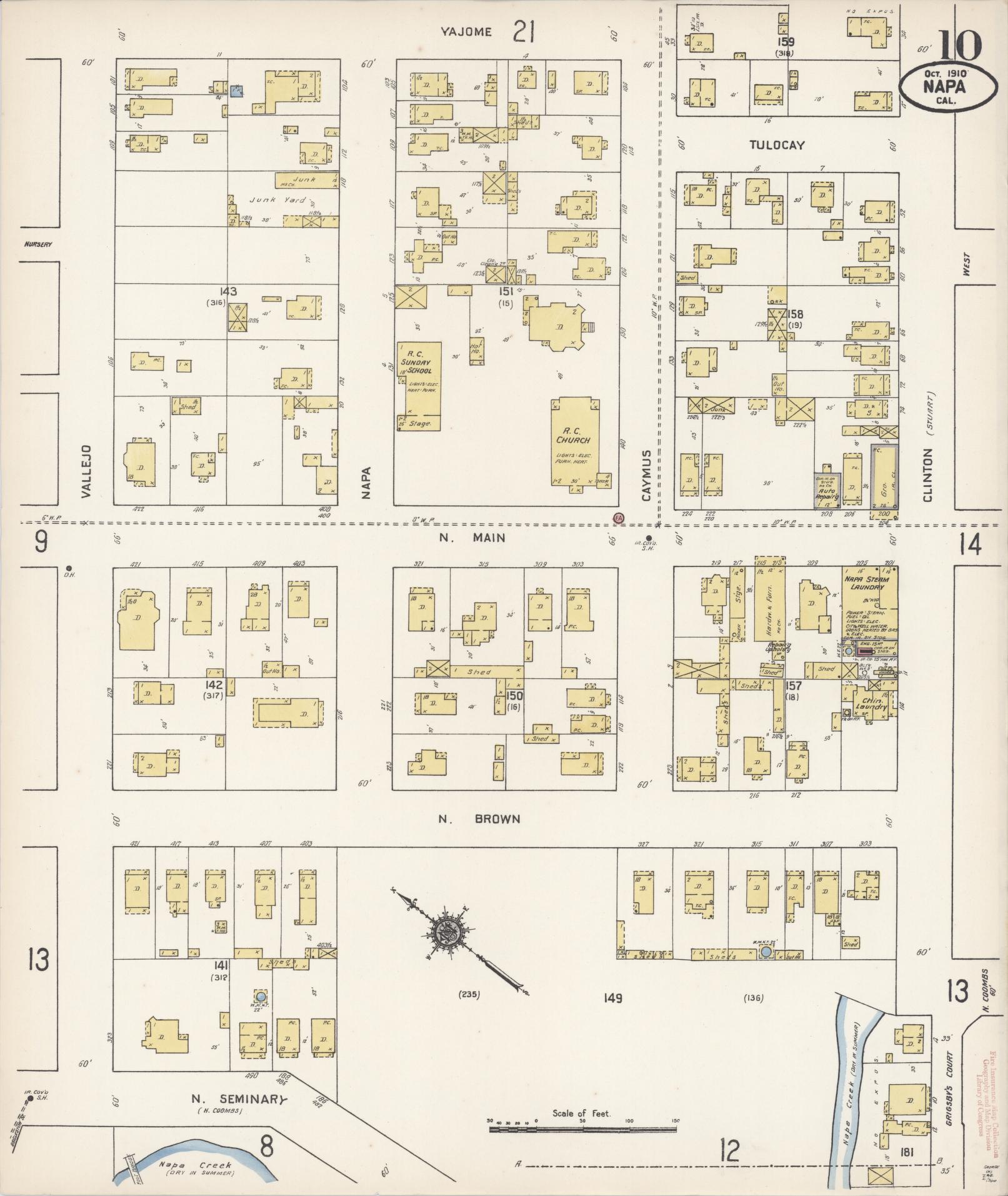 Sanborn Fire Insurance Map from Napa, Napa County, California (1910), Sheet #0010 - Complete Map Set gallery image, historic Sanborn map, vintage wall art, California California