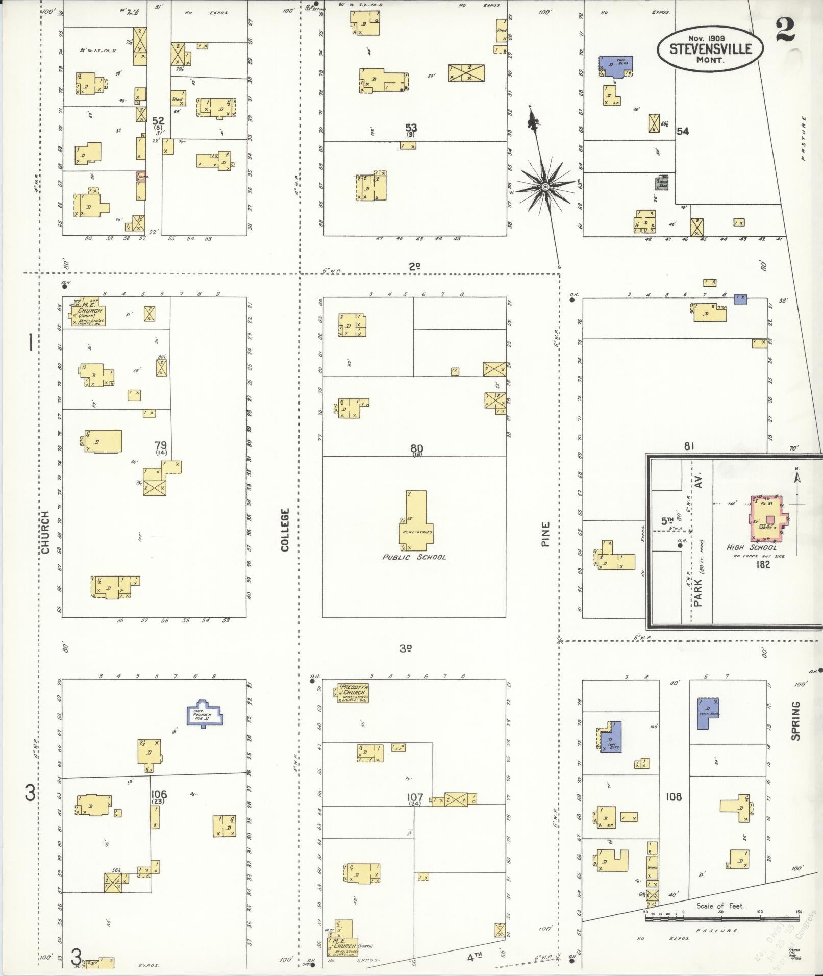 Sanborn Fire Insurance Map from Stevensville, Ravalli County, Montana (1909), Sheet #0002 - Complete Map Set gallery image, historic Sanborn map, vintage wall art, Montana Montana