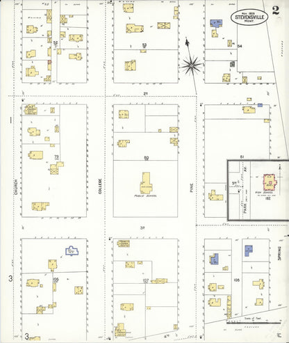 Sanborn Fire Insurance Map from Stevensville, Ravalli County, Montana (1909), Sheet #0002 - Complete Map Set gallery image, historic Sanborn map, vintage wall art, Montana Montana
