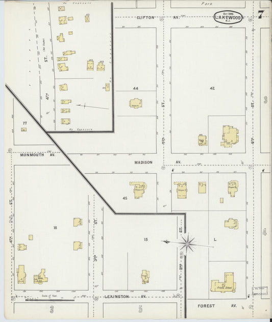Sanborn Fire Insurance Map from Lakewood, Ocean County, New Jersey (1895), Sheet #0007 - Historic Sanborn Fire Insurance Map Print, vintage old map wall art, antique decor, genealogy gift, New Jersey New Jersey map