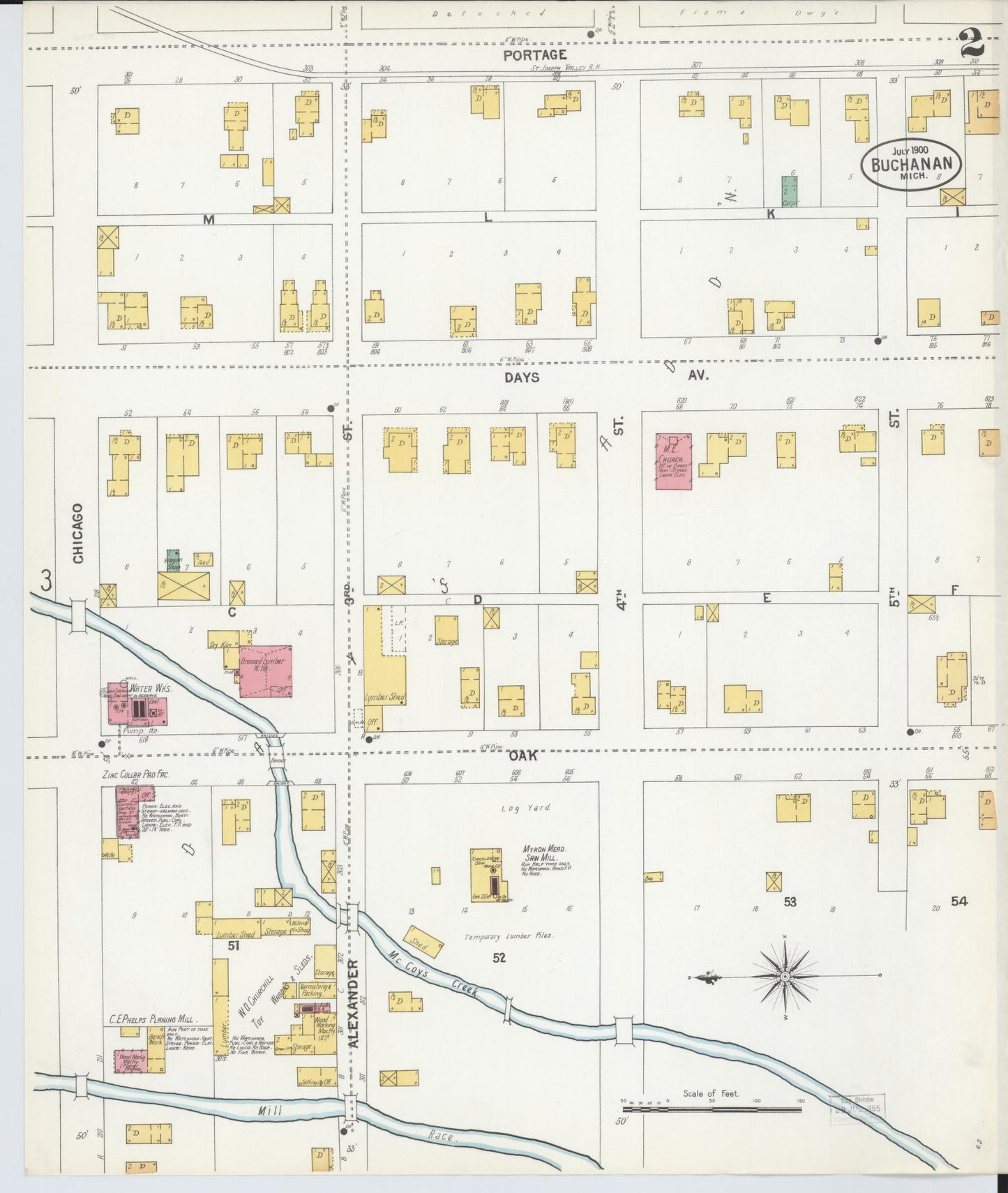 Sanborn Fire Insurance Map from Buchanan, Berrien County, Michigan (1900), Sheet #0002 - Complete Map Set gallery image, historic Sanborn map, vintage wall art, Michigan Michigan