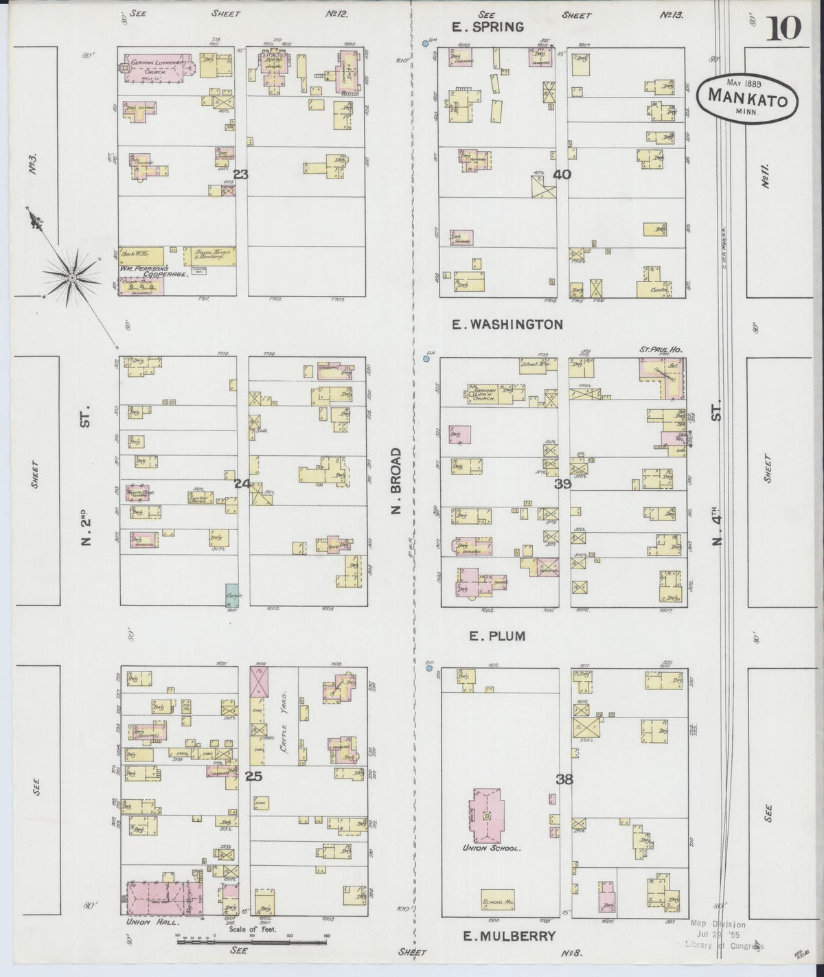 Sanborn Fire Insurance Map from Mankato, Blue Earth County, Minnesota (1889), Sheet #0010 - Historic Sanborn Fire Insurance Map Print, vintage old map wall art, antique decor, genealogy gift, Minnesota Minnesota map