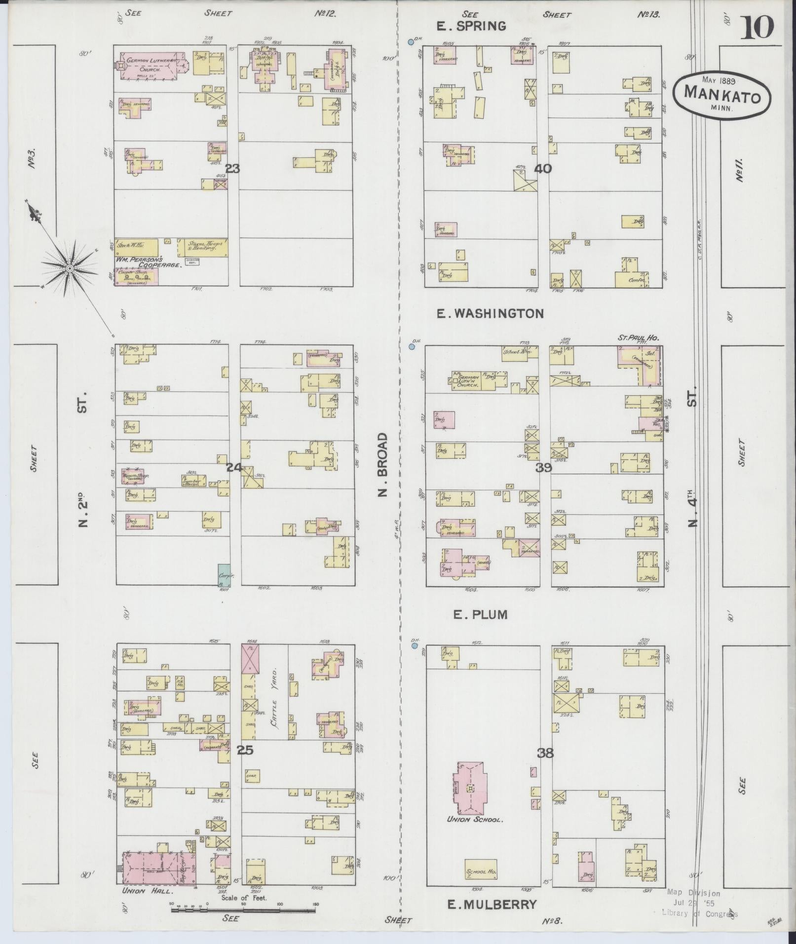 Sanborn Fire Insurance Map from Mankato, Blue Earth County, Minnesota (1889), Sheet #0010 - Historic Sanborn Fire Insurance Map Print, vintage old map wall art, antique decor, genealogy gift, Minnesota Minnesota map