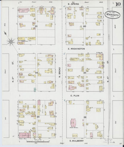 Sanborn Fire Insurance Map from Mankato, Blue Earth County, Minnesota (1889), Sheet #0010 - Historic Sanborn Fire Insurance Map Print, vintage old map wall art, antique decor, genealogy gift, Minnesota Minnesota map