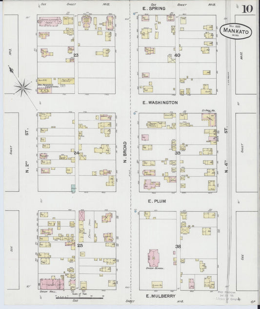 Sanborn Fire Insurance Map from Mankato, Blue Earth County, Minnesota (1889), Sheet #0010 - Historic Sanborn Fire Insurance Map Print, vintage old map wall art, antique decor, genealogy gift, Minnesota Minnesota map