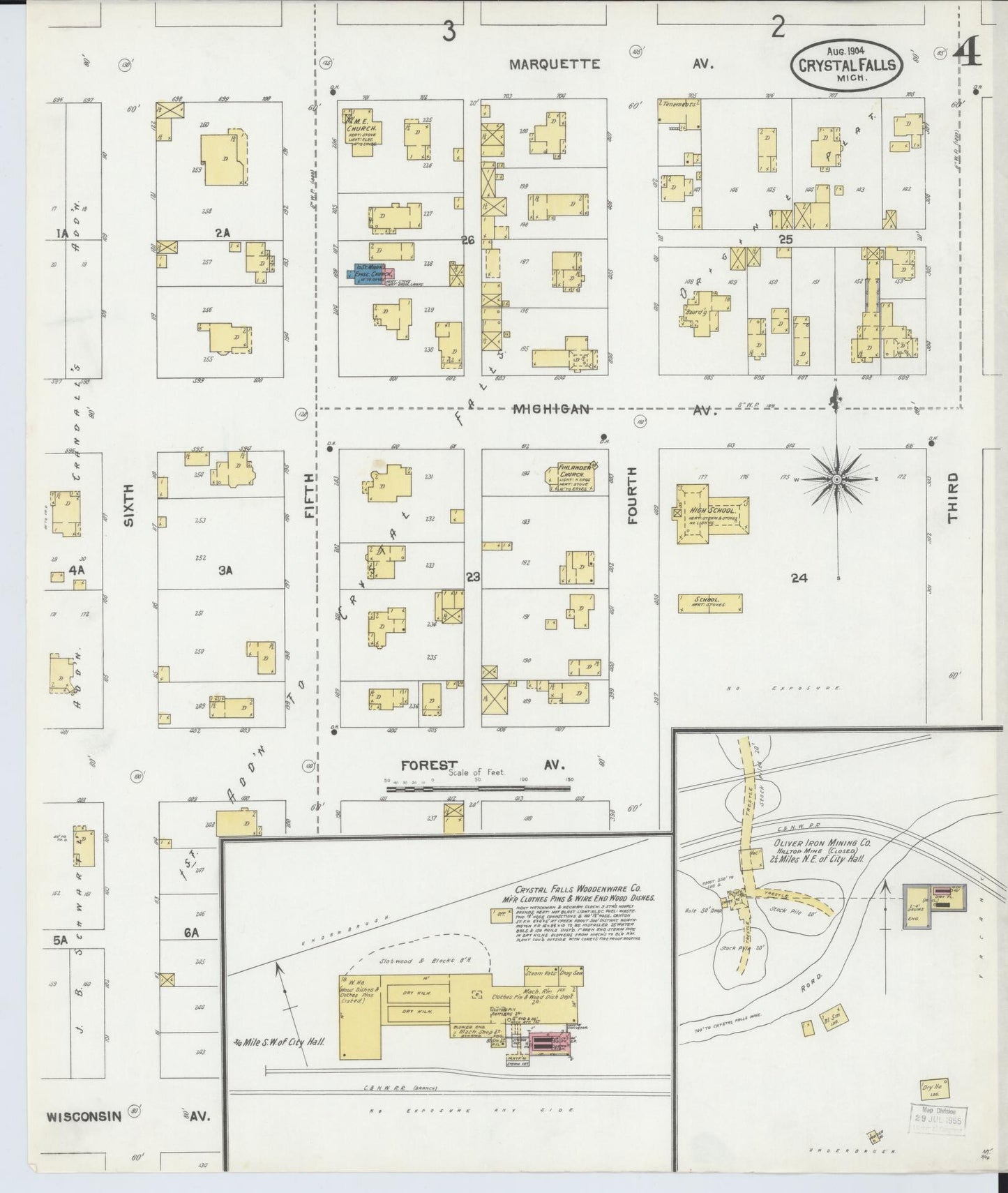 Sanborn Fire Insurance Map from Crystal Falls, Iron County, Michigan (1904), Sheet #0004 - Complete Map Set gallery image, historic Sanborn map, vintage wall art, Michigan Michigan
