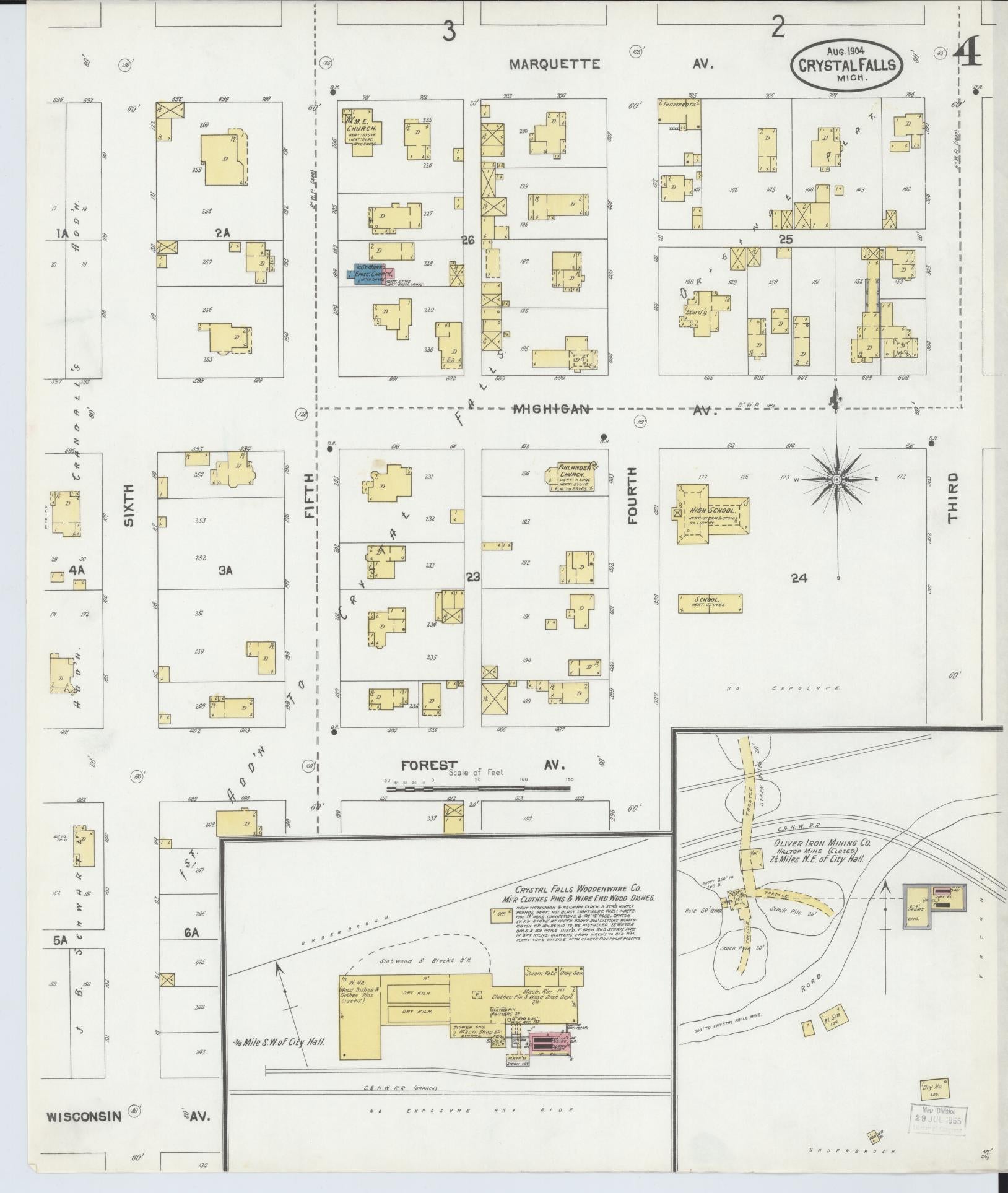 Sanborn Fire Insurance Map from Crystal Falls, Iron County, Michigan (1904), Sheet #0004 - Complete Map Set gallery image, historic Sanborn map, vintage wall art, Michigan Michigan