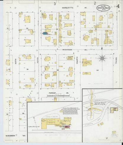 Sanborn Fire Insurance Map from Crystal Falls, Iron County, Michigan (1904), Sheet #0004 - Complete Map Set gallery image, historic Sanborn map, vintage wall art, Michigan Michigan