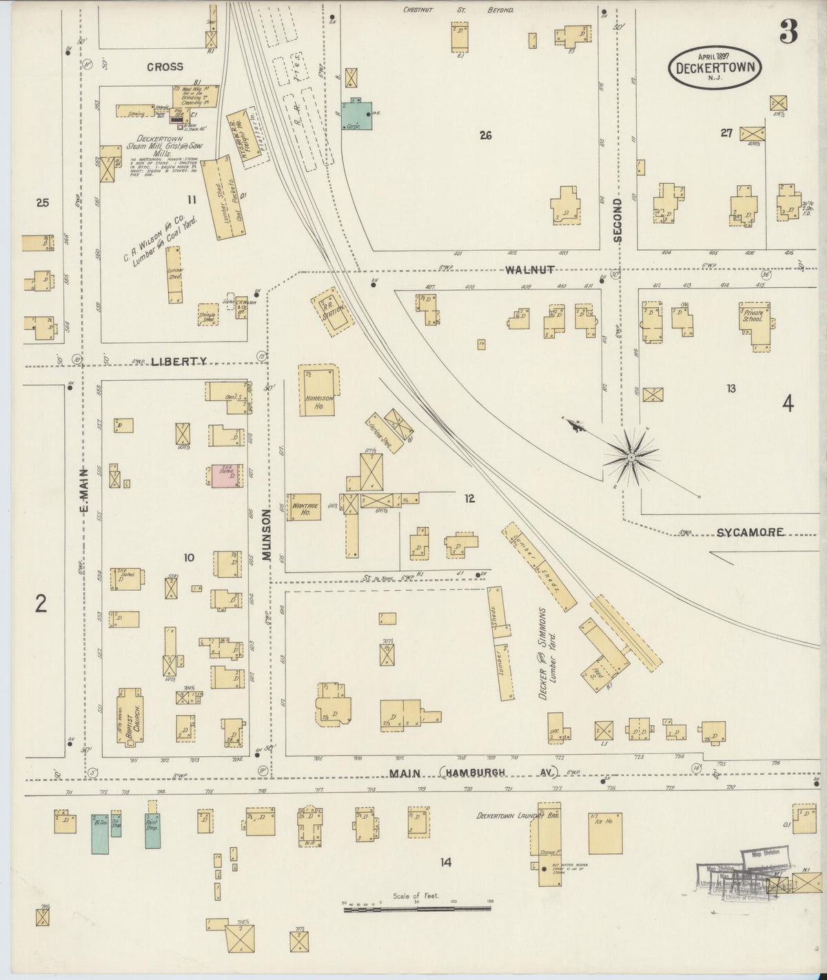 Sanborn Fire Insurance Map from Deckertown, Sussex County, New Jersey (1897), Sheet #0003 - Historic Sanborn Fire Insurance Map Print, vintage old map wall art, antique decor, genealogy gift, New Jersey New Jersey map