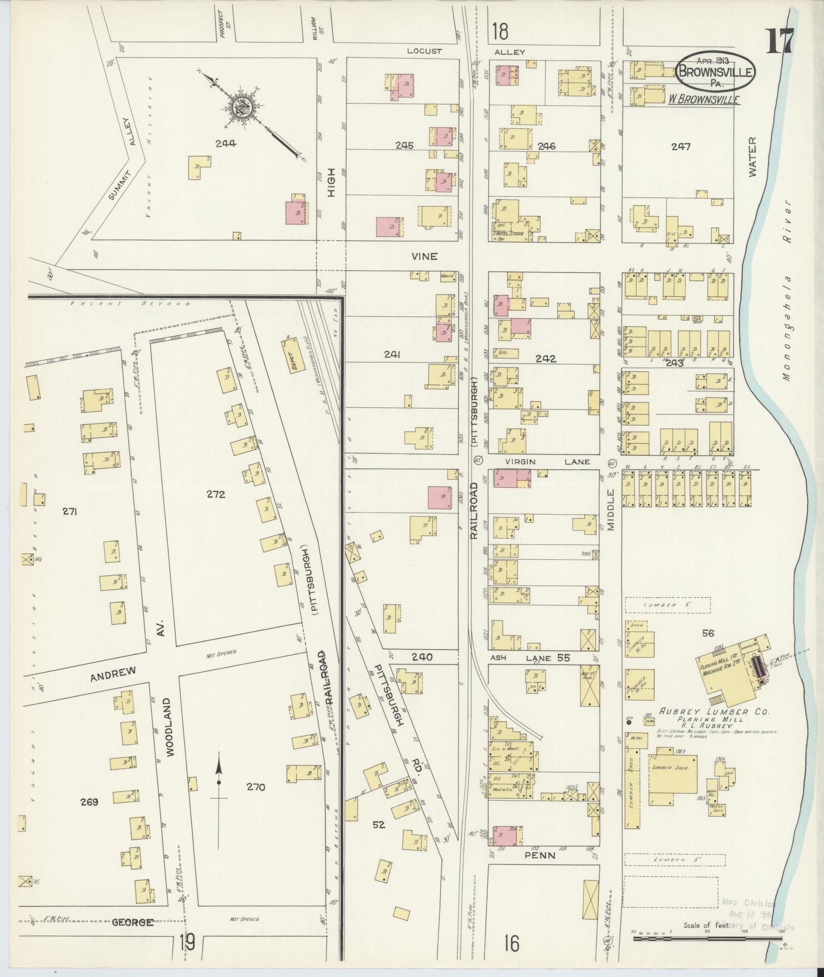 Sanborn Fire Insurance Map from Brownsville, Fayette County, Pennsylvania (1913), Sheet #0017 - Historic Sanborn Fire Insurance Map Print, vintage old map wall art, antique decor, genealogy gift, Pennsylvania Pennsylvania map
