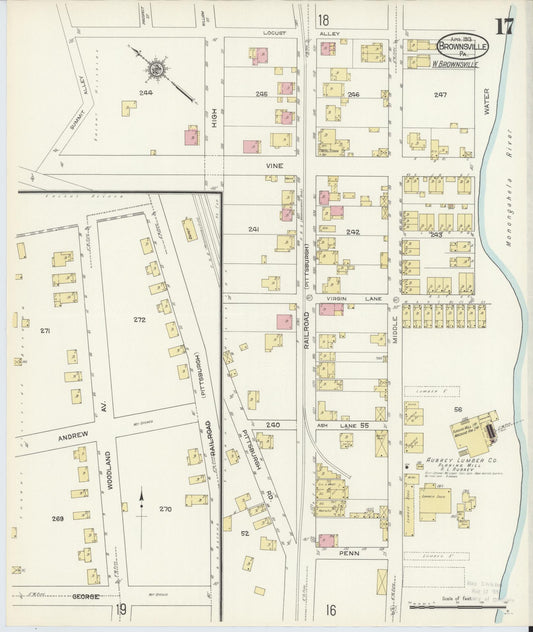 Sanborn Fire Insurance Map from Brownsville, Fayette County, Pennsylvania (1913), Sheet #0017 - Historic Sanborn Fire Insurance Map Print, vintage old map wall art, antique decor, genealogy gift, Pennsylvania Pennsylvania map