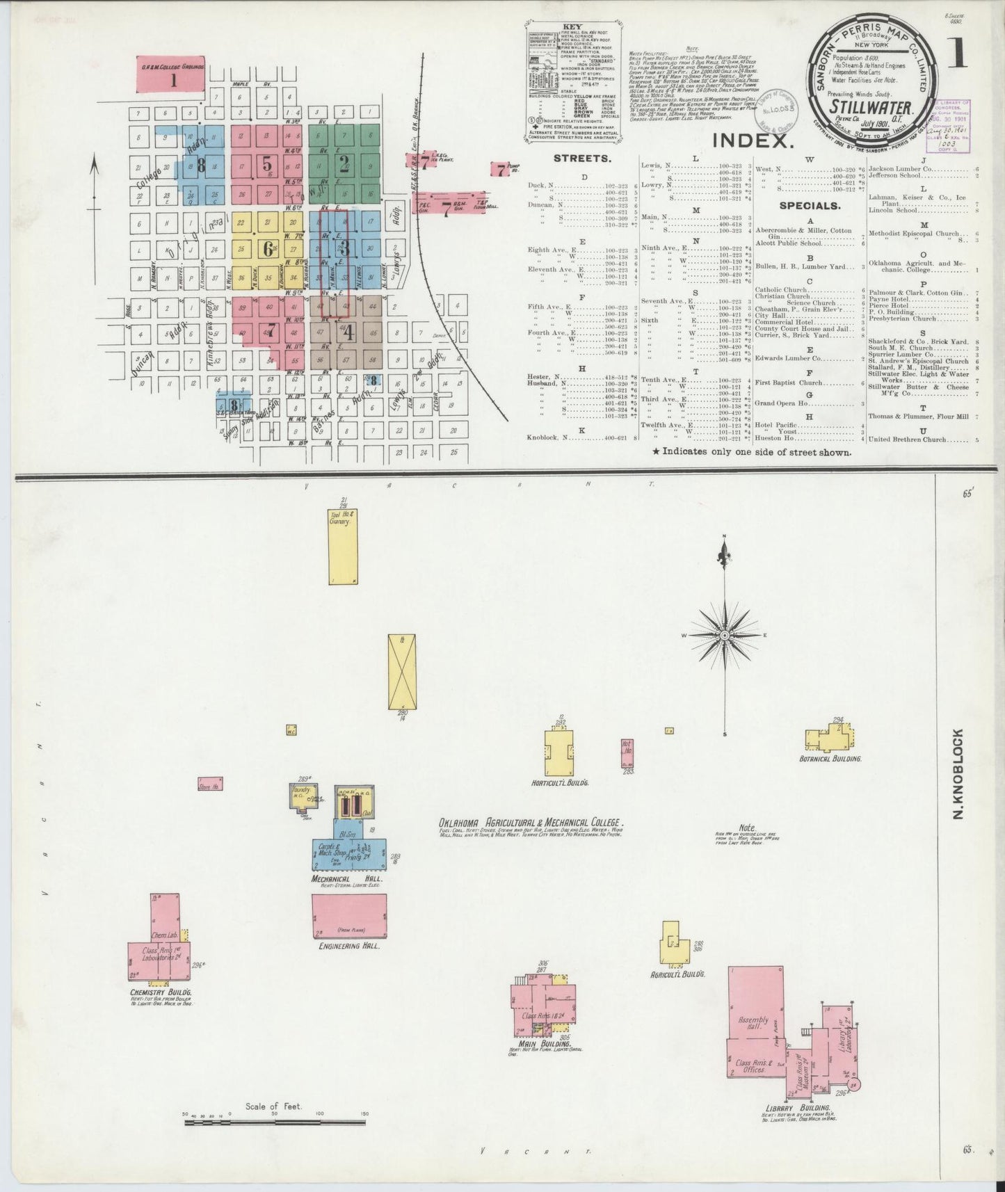 Sanborn Fire Insurance Map from Stillwater, Payne County, Oklahoma (1901), Sheet #0001 - Complete Map Set gallery image, historic Sanborn map, vintage wall art, Oklahoma Oklahoma