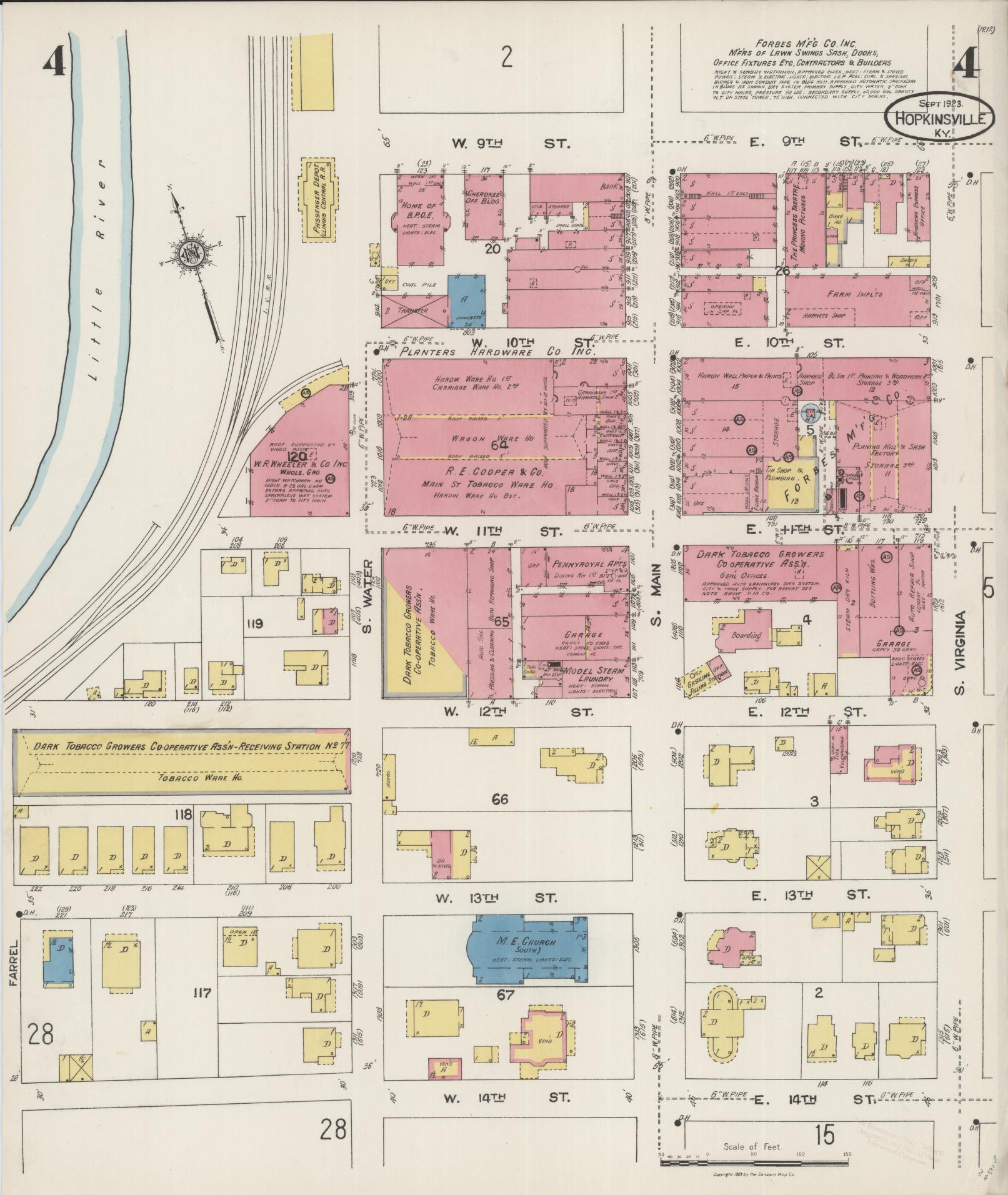 Sanborn Fire Insurance Map from Hopkinsville, Christian County, Kentucky (1923), Sheet #0004 - Complete Map Set gallery image, historic Sanborn map, vintage wall art, Kentucky Kentucky