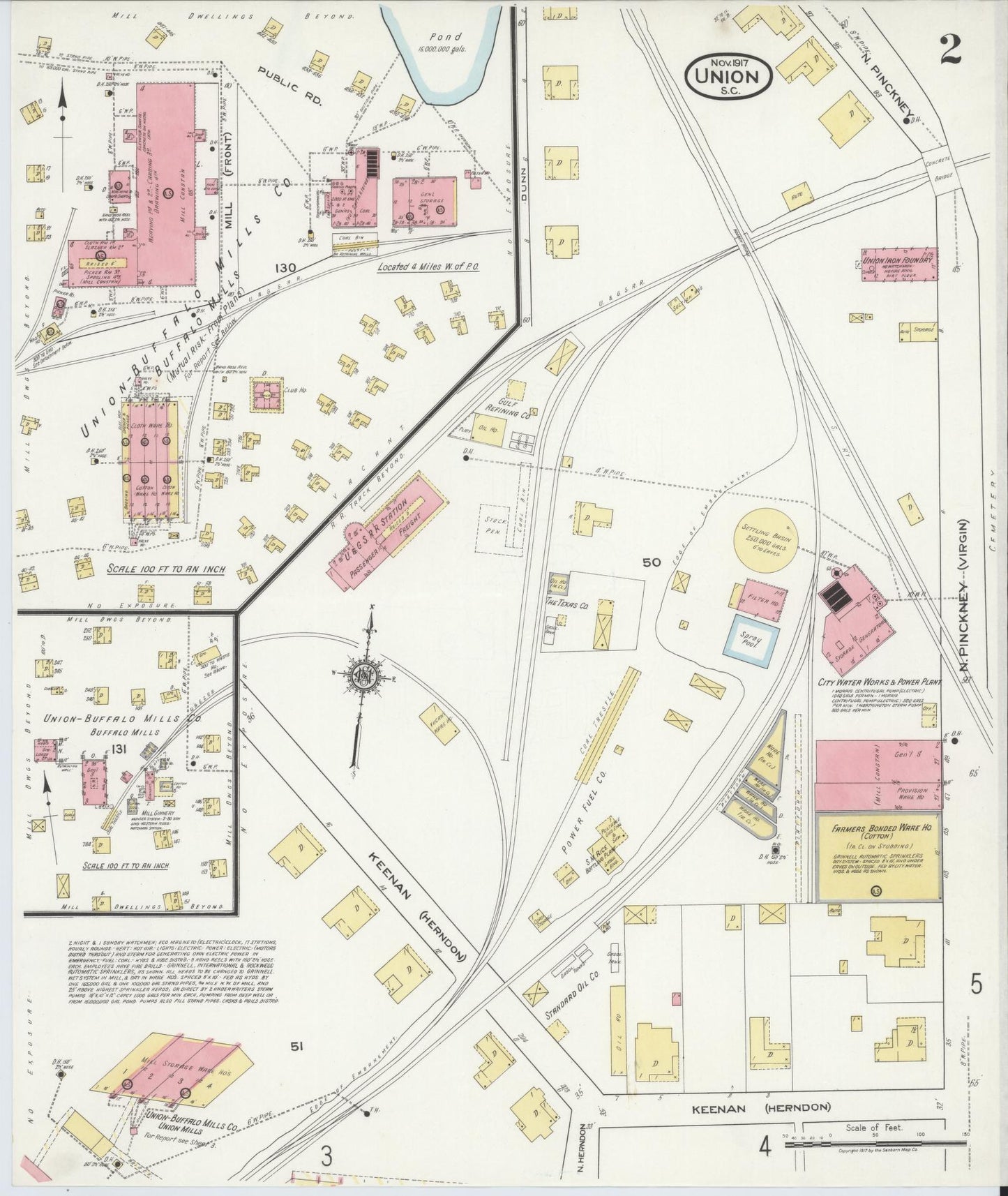 Sanborn Fire Insurance Map from Union, Union County, South Carolina (1917), Sheet #0002 - Complete Map Set gallery image, historic Sanborn map, vintage wall art, South Carolina South Carolina