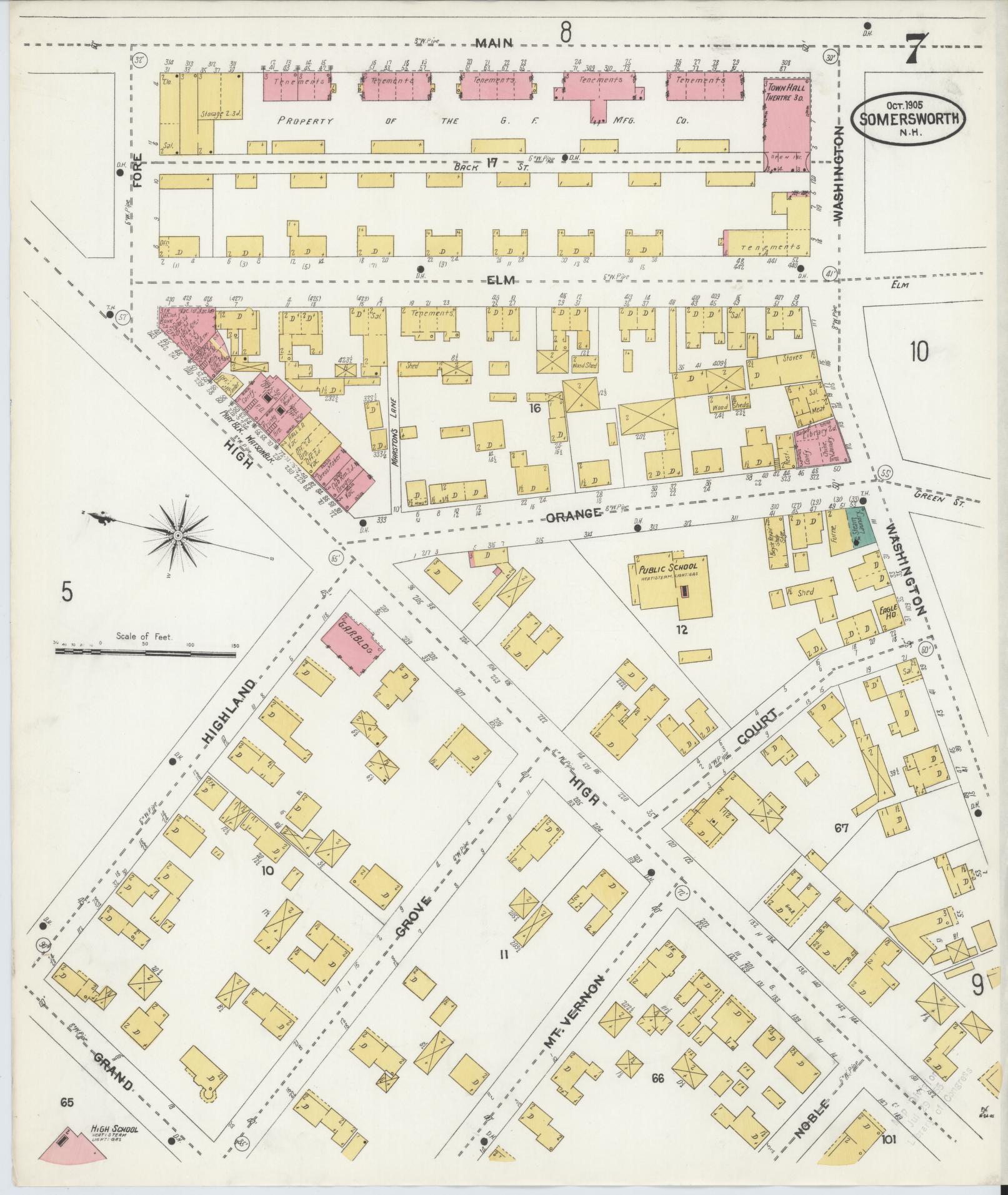 Sanborn Fire Insurance Map from Somersworth, Strafford County, New Hampshire (1905), Sheet #0007 - Complete Map Set gallery image, historic Sanborn map, vintage wall art, Maine Maine
