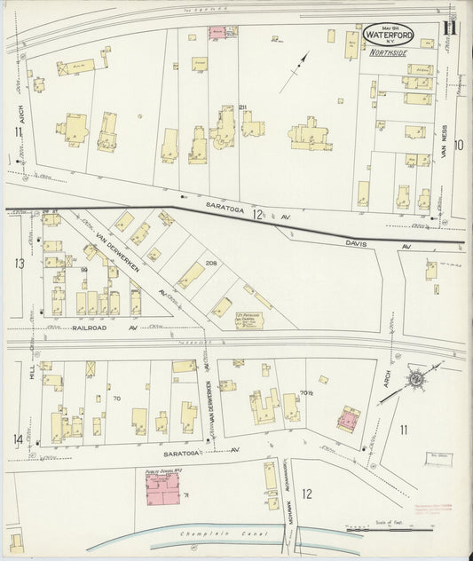 Sanborn Fire Insurance Map from Waterford, Saratoga County, New York (1914), Sheet #0011 - Historic Sanborn Fire Insurance Map Print, vintage old map wall art, antique decor, genealogy gift, New York New York map