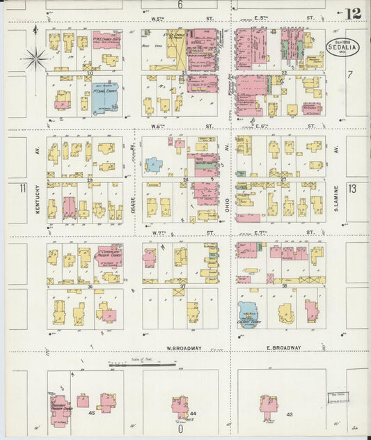 Sanborn Fire Insurance Map from Sedalia, Pettis County, Missouri (1898), Sheet #0012 - Historic Sanborn Fire Insurance Map Print, vintage old map wall art, antique decor, genealogy gift, Missouri Missouri map