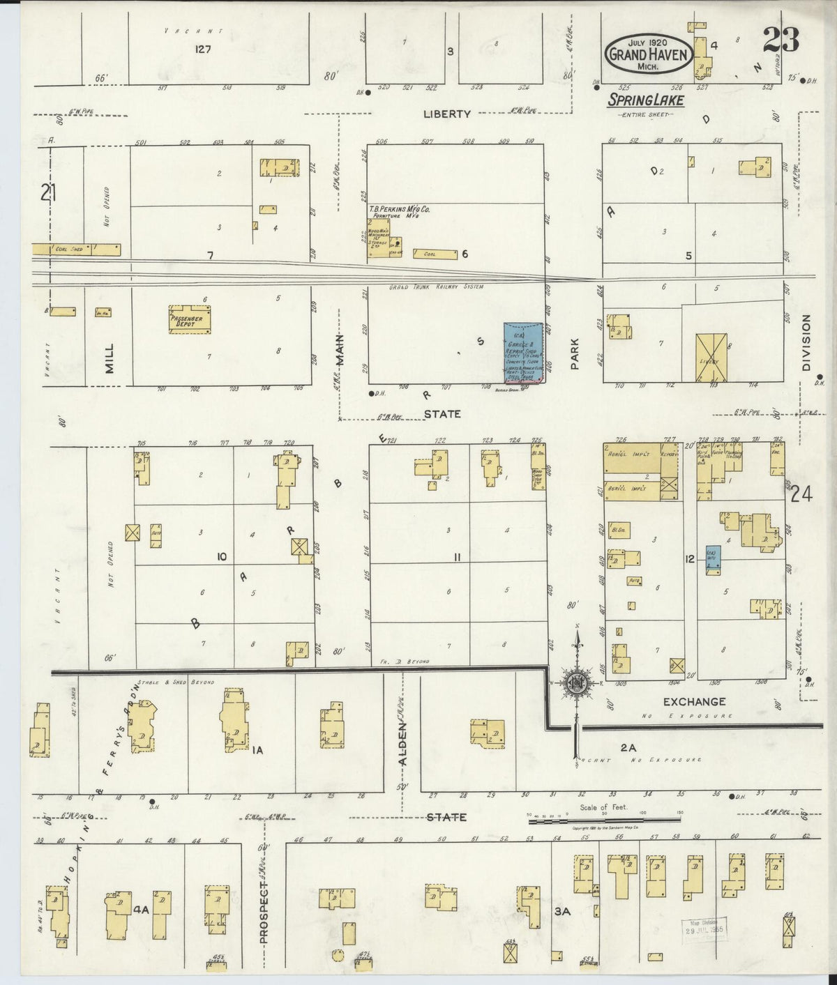 Sanborn Fire Insurance Map from Grand Haven, Ottawa County, Michigan (1920), Sheet #0023 - Complete Map Set gallery image, historic Sanborn map, vintage wall art, Michigan Michigan