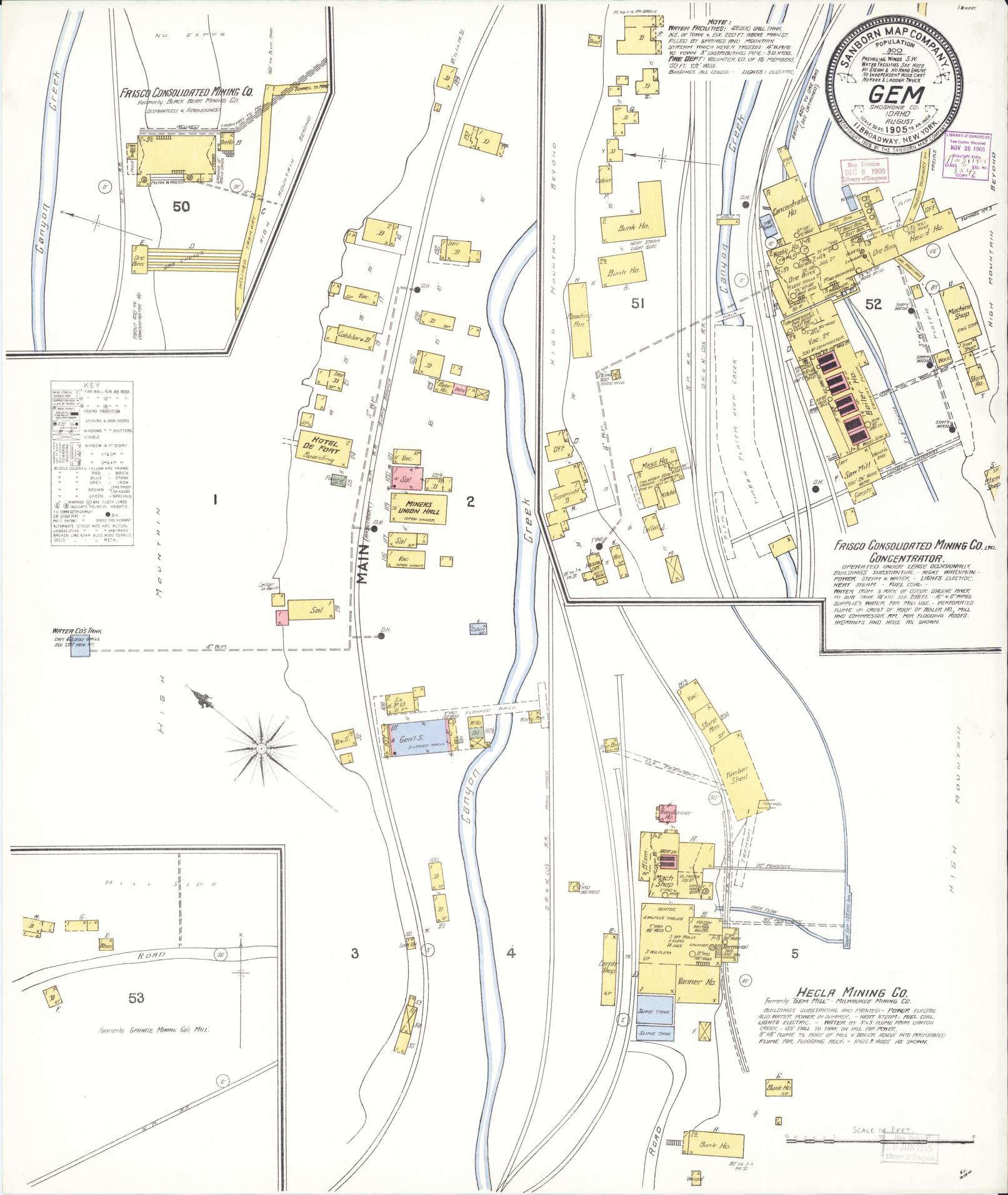 Sanborn Fire Insurance Map from Gem, Shoshone County, Idaho (1905), Sheet #0001 - Historic Sanborn Fire Insurance Map Print, vintage old map wall art, antique decor, genealogy gift, Idaho Idaho map