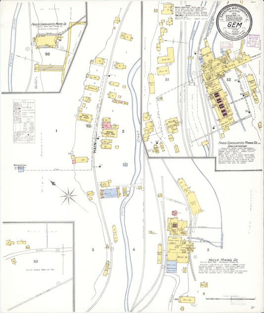 Sanborn Fire Insurance Map from Gem, Shoshone County, Idaho (1905), Sheet #0001 - Historic Sanborn Fire Insurance Map Print, vintage old map wall art, antique decor, genealogy gift, Idaho Idaho map