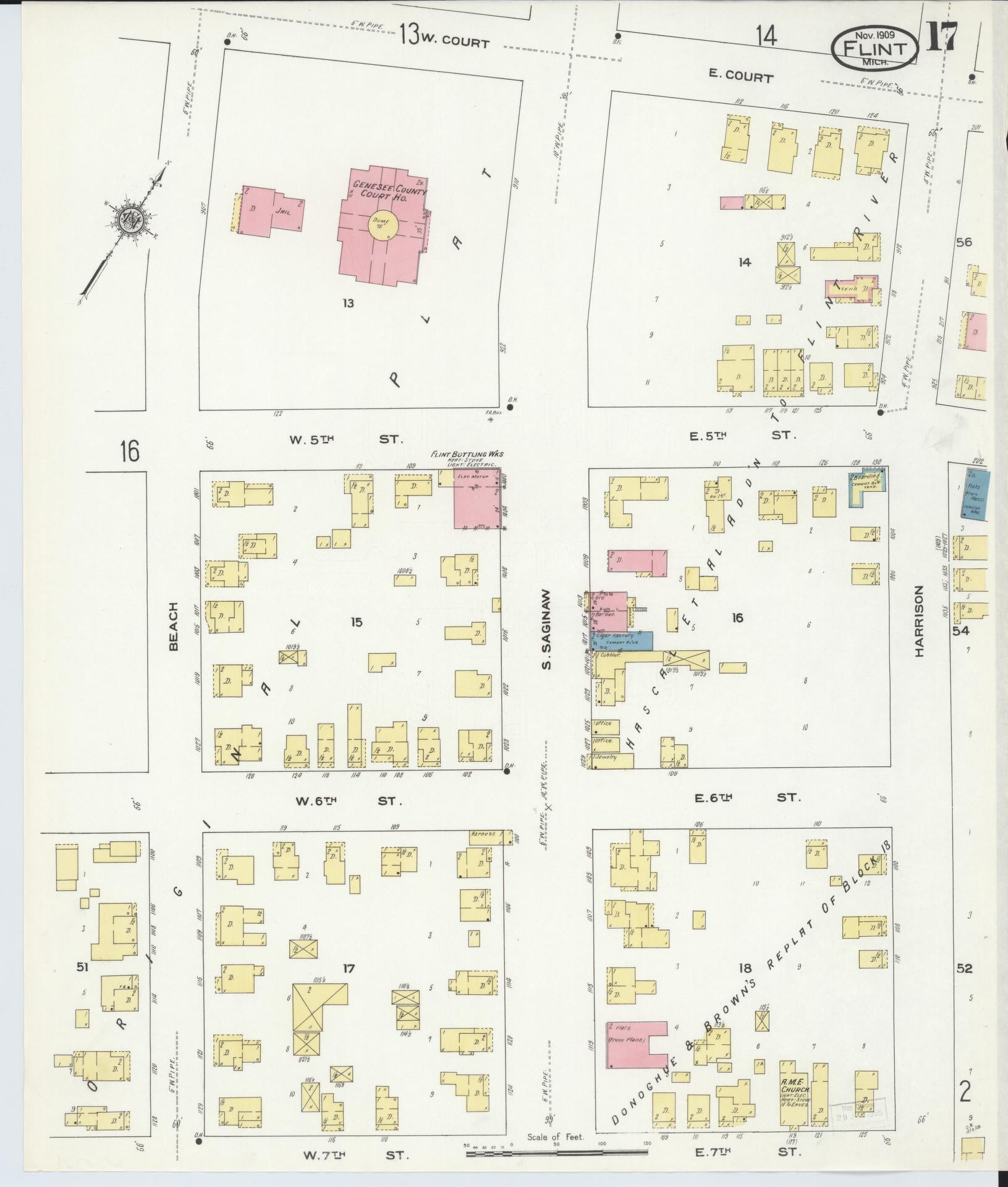 Sanborn Fire Insurance Map from Flint, Genesee County, Michigan (1909), Sheet #0017 - Complete Map Set gallery image, historic Sanborn map, vintage wall art, Michigan Michigan